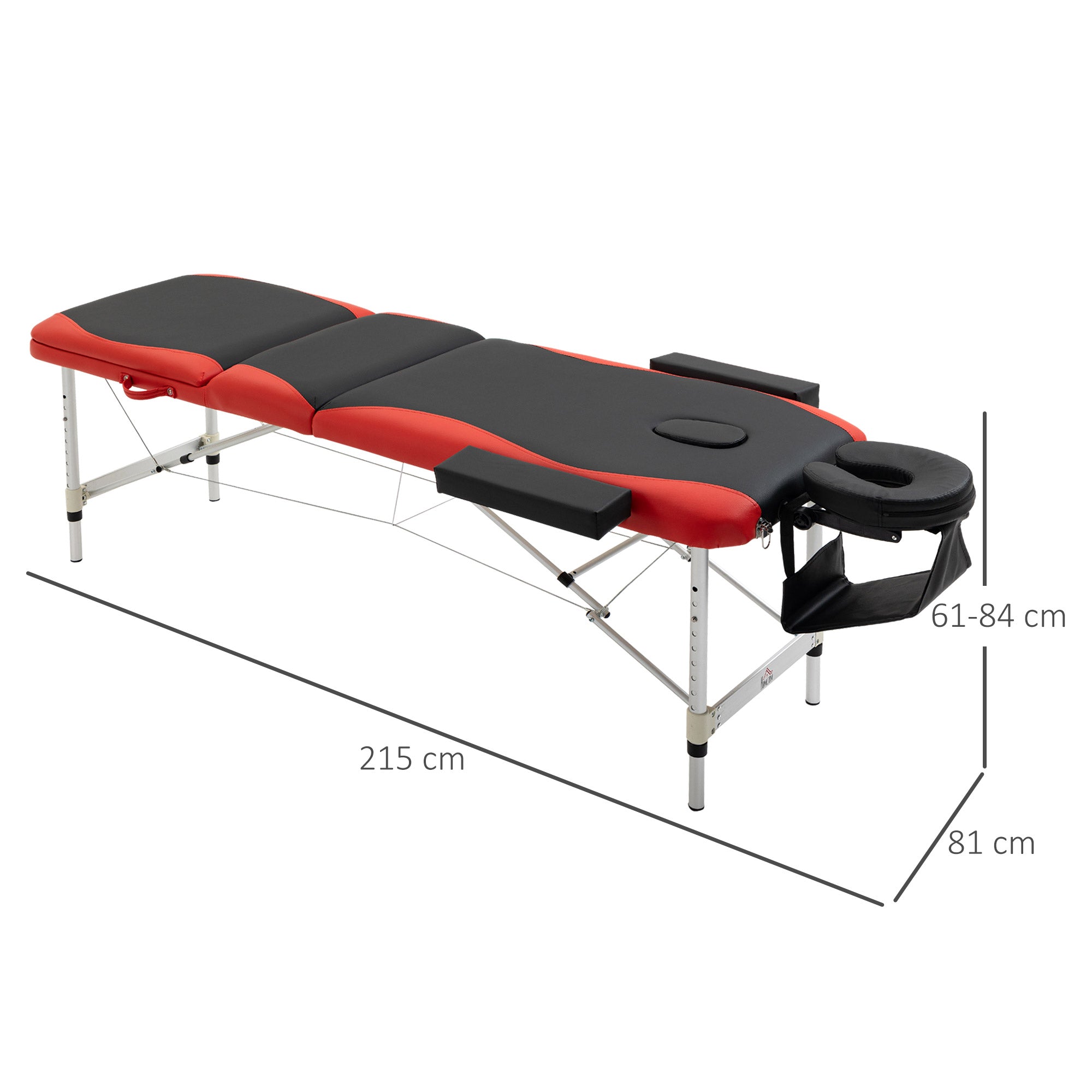 Marquesa de Massagem Dobrável 215x60x61-84 cm Preto e Vermelho