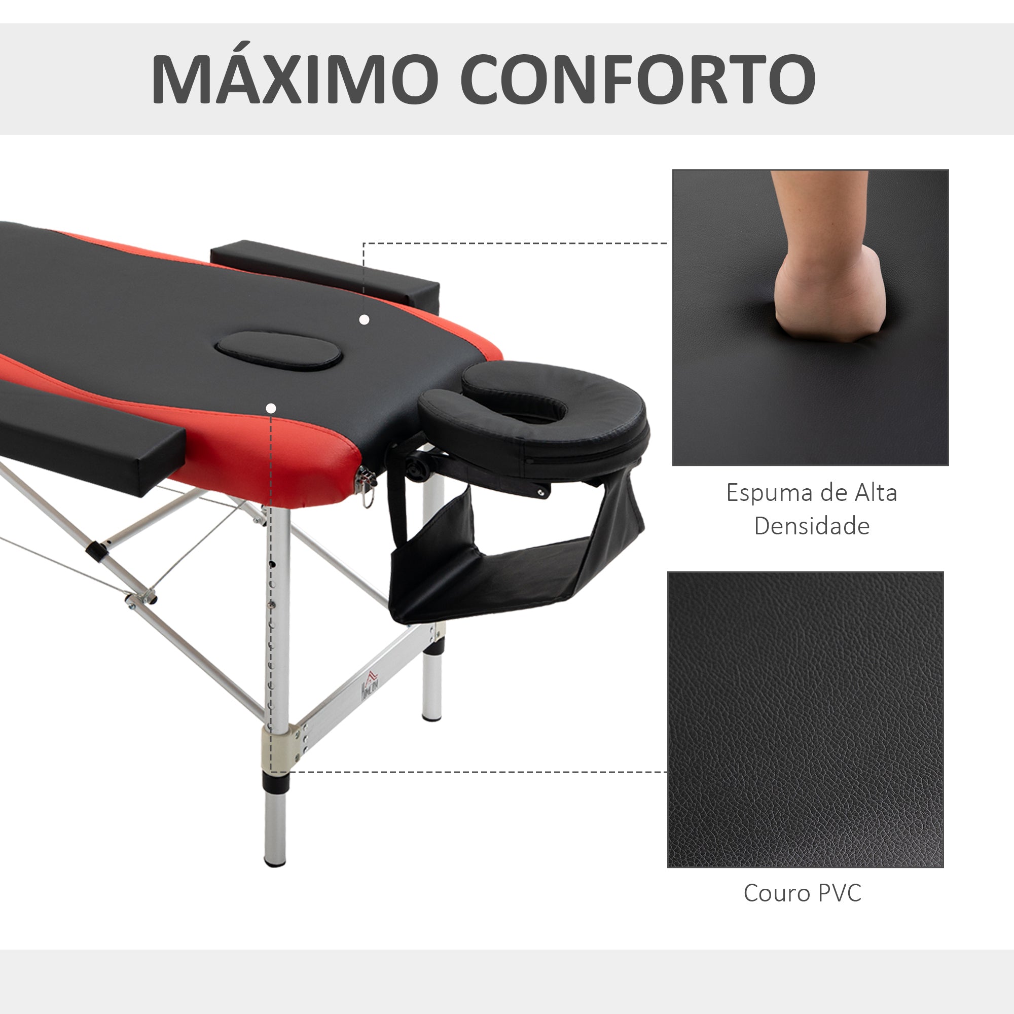 Marquesa de Massagem Dobrável 215x60x61-84 cm Preto e Vermelho