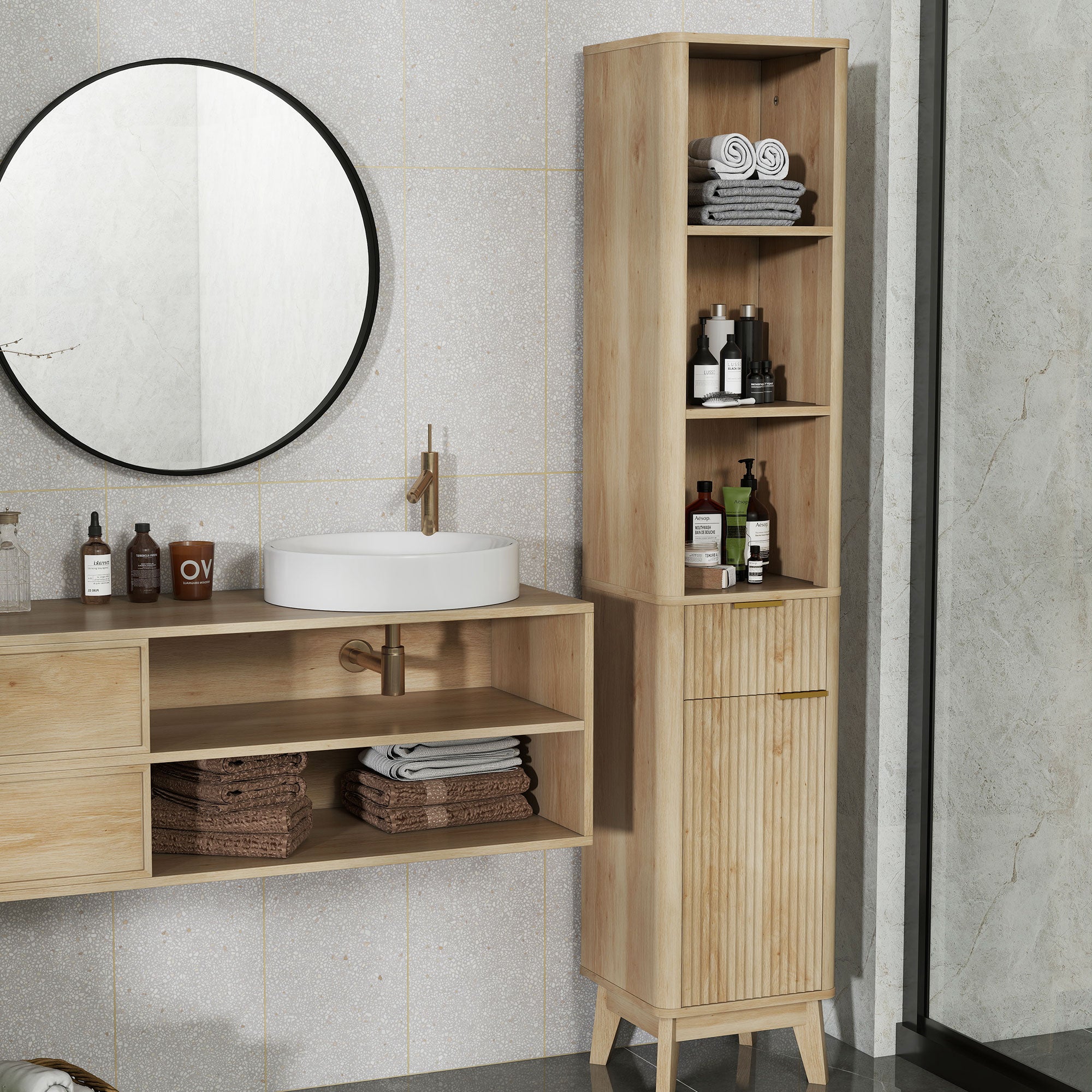 Coluna de Casa de Banho Estreita 33x30x170 cm Cor de Madeira Natural