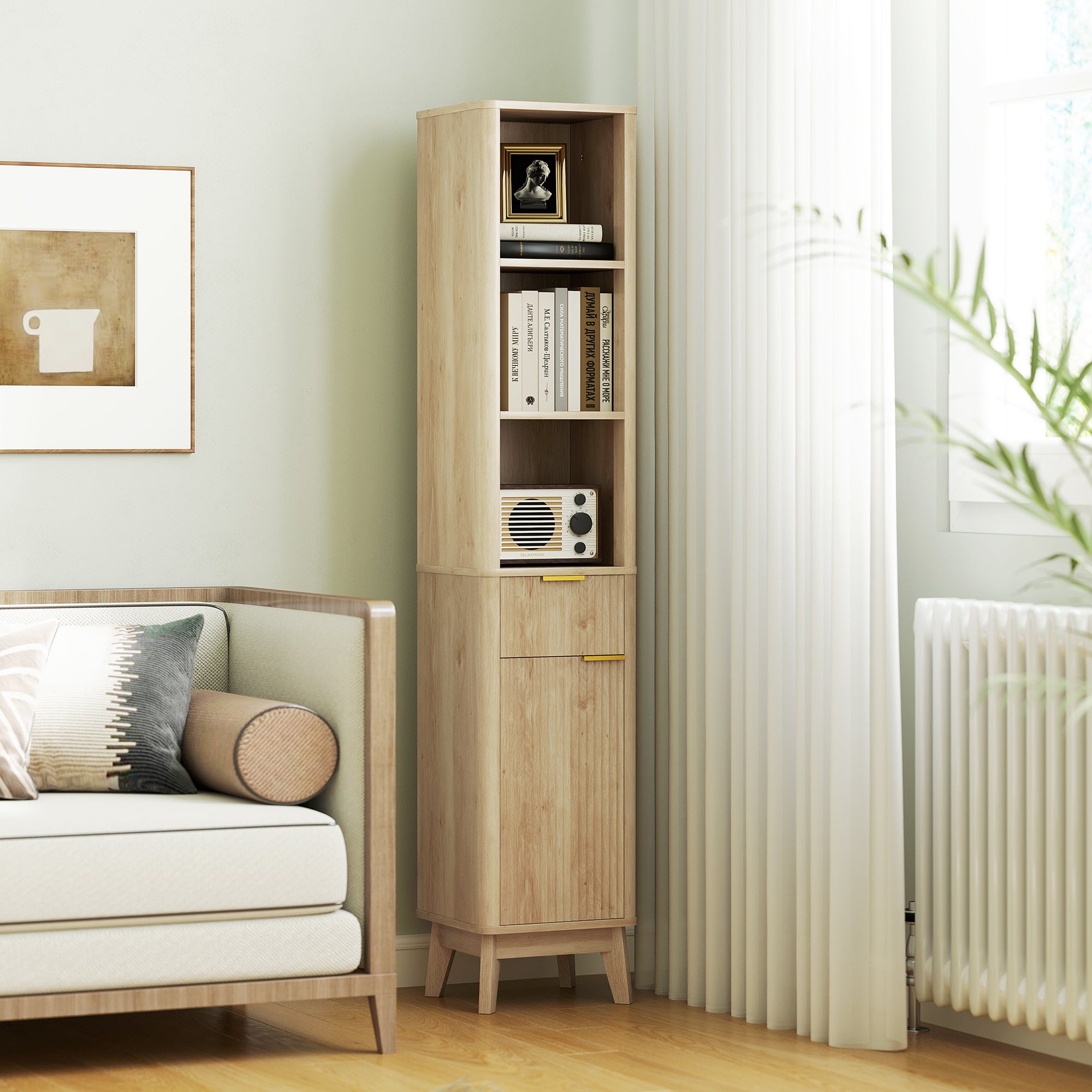 Coluna de Casa de Banho Estreita 33x30x170 cm Cor de Madeira Natural