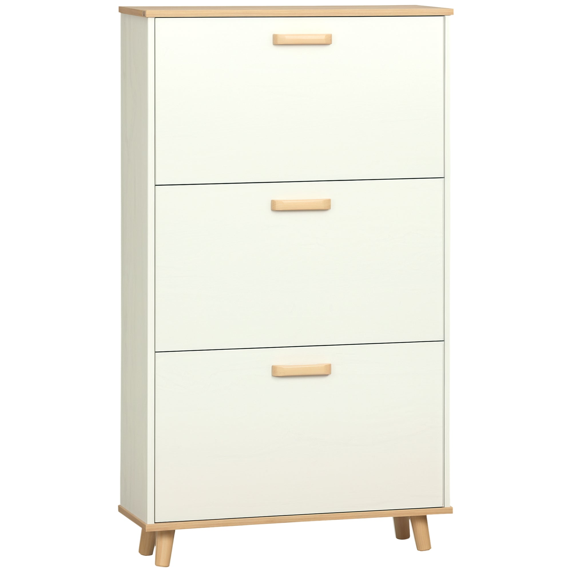Sapateira Moderna com 3 Gavetas Abatíveis para 12 Pares de Sapatos 70x23,5x122cm Branco e Madeira