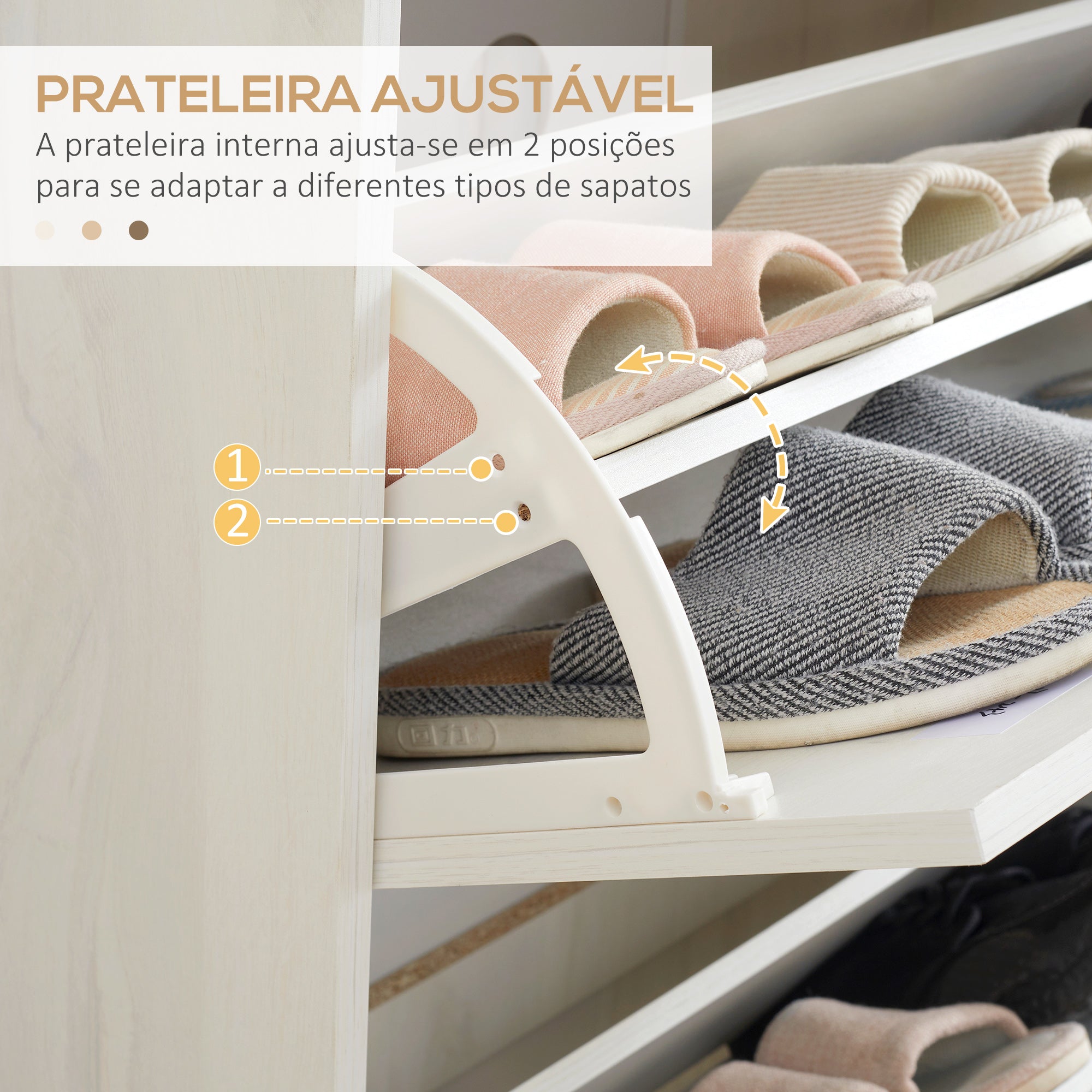 Sapateira Moderna com 3 Gavetas Abatíveis para 12 Pares de Sapatos 70x23,5x122cm Branco e Madeira