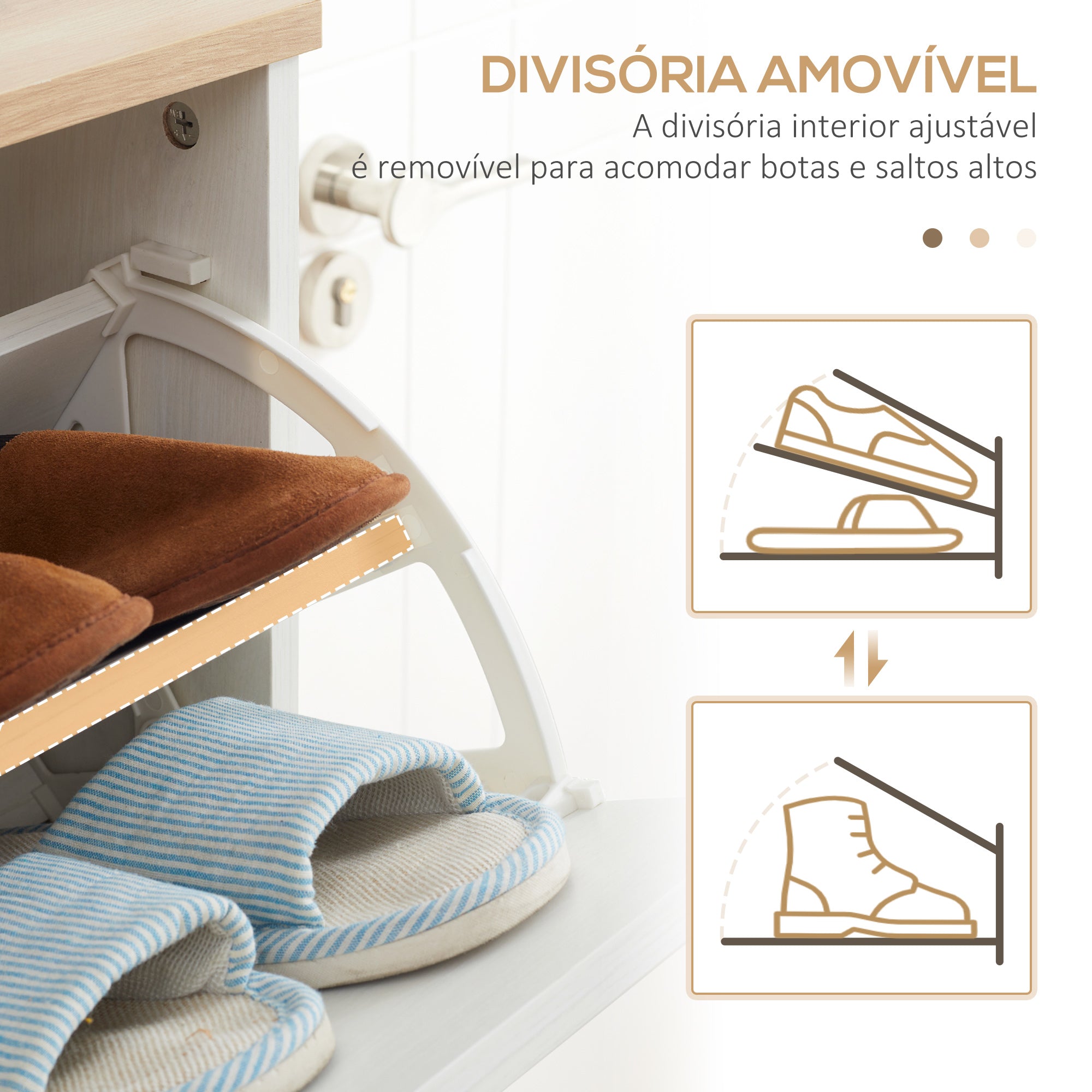 Sapateira Moderna com 3 Gavetas Abatíveis para 12 Pares de Sapatos 70x23,5x122cm Branco e Madeira