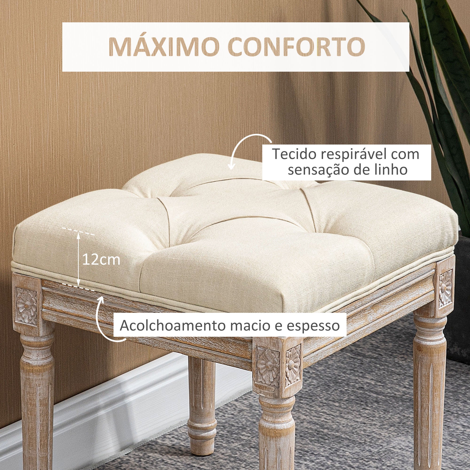 Banco Estilo Vintage Capitonê 40x40x43 cm Bege