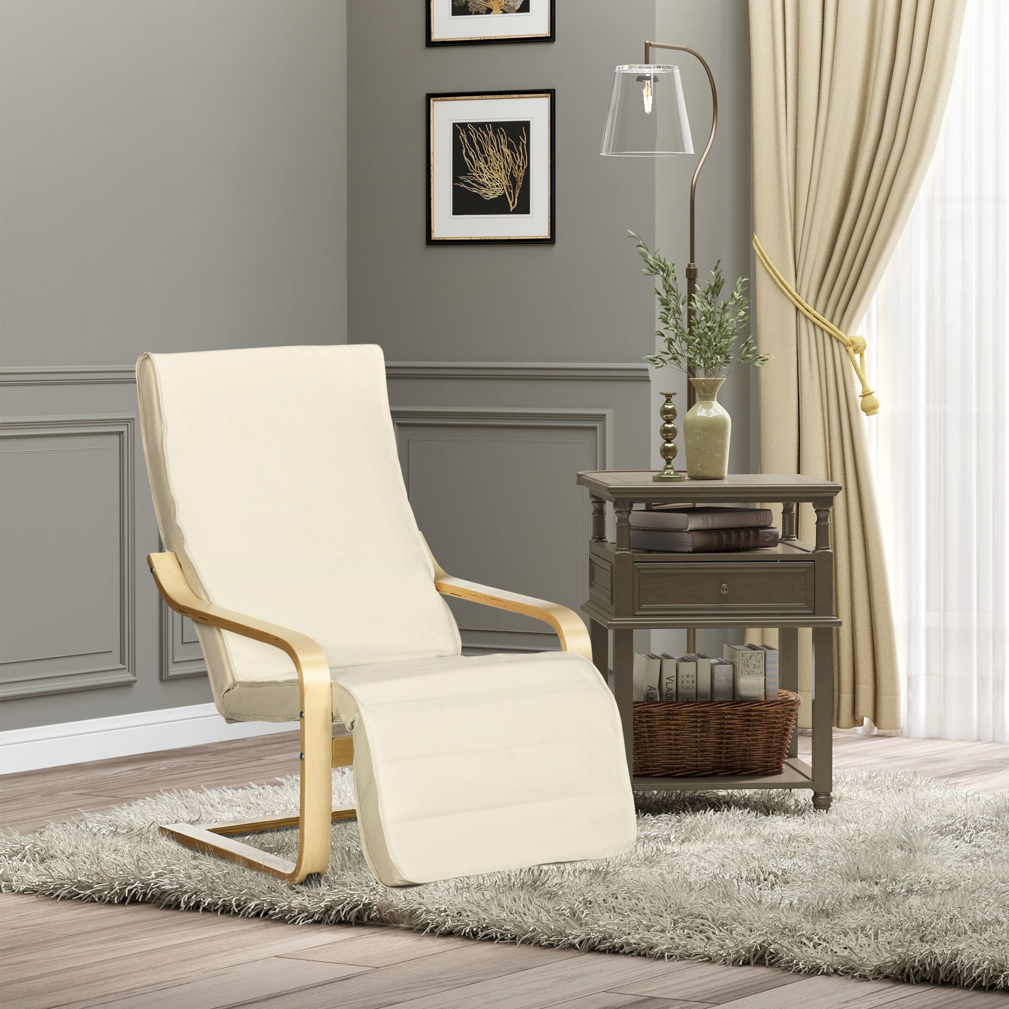 Poltrona Relax – 66,5x94x100 cm – Creme Branco – Madeira de Bétula