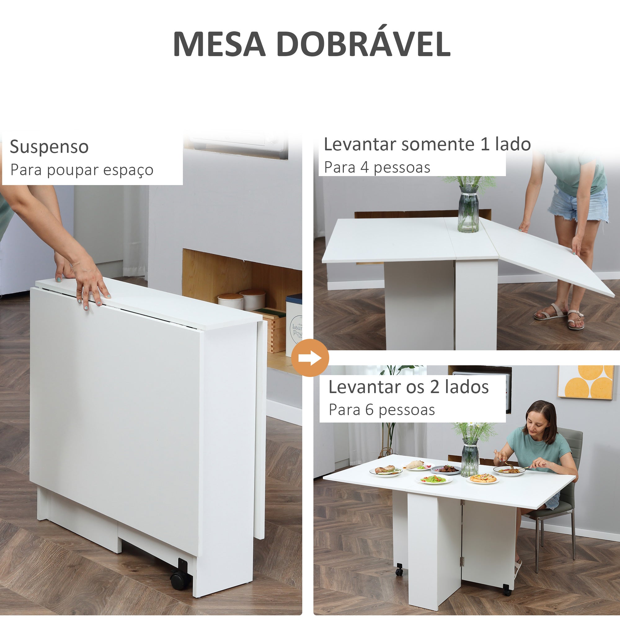 Mesa de Sala de Jantar Dobrável 75x140x74 cm Branco