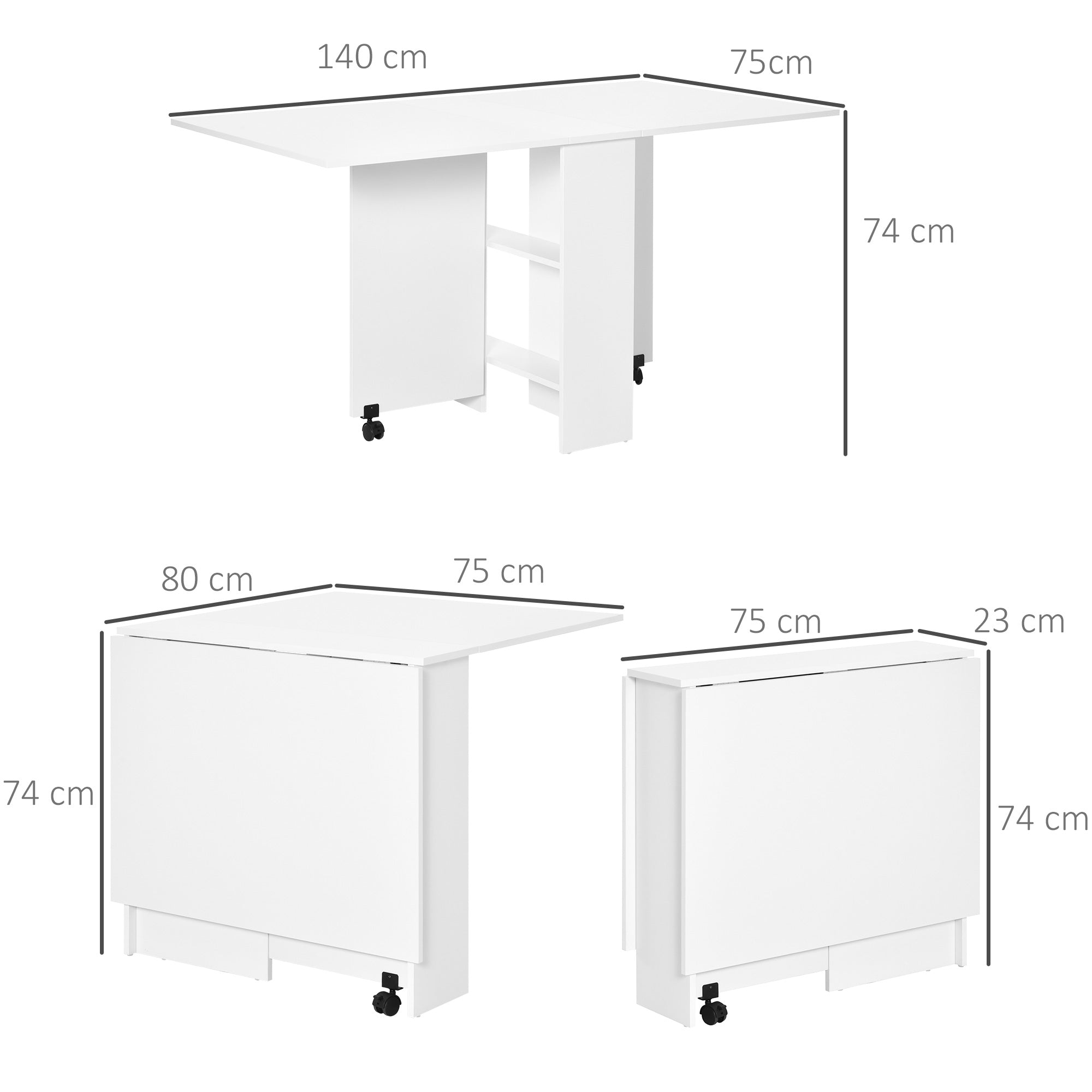 Mesa de Sala de Jantar Dobrável 75x140x74 cm Branco
