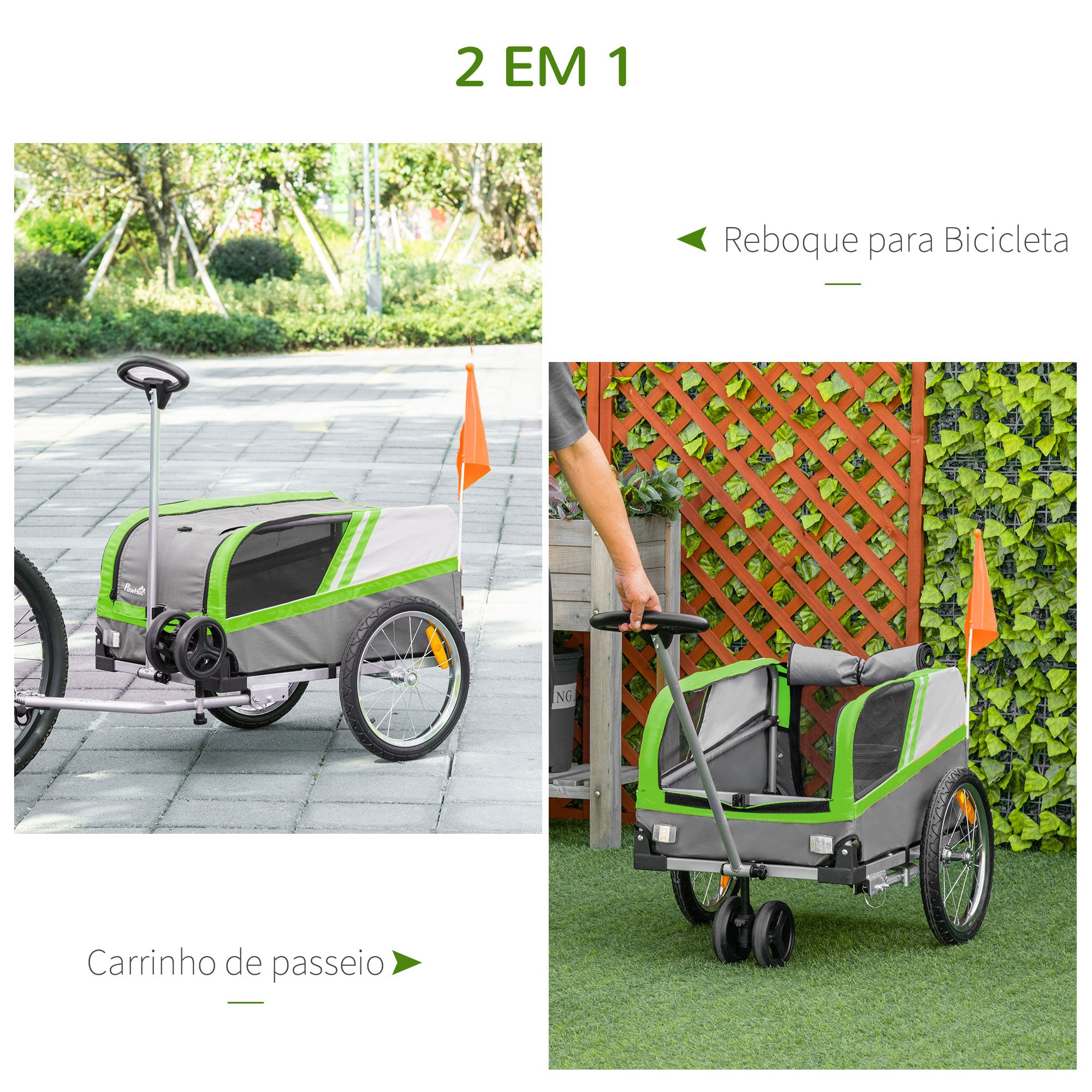 Reboque para Cães 2 em 1 - 130x64x92 cm - Verde