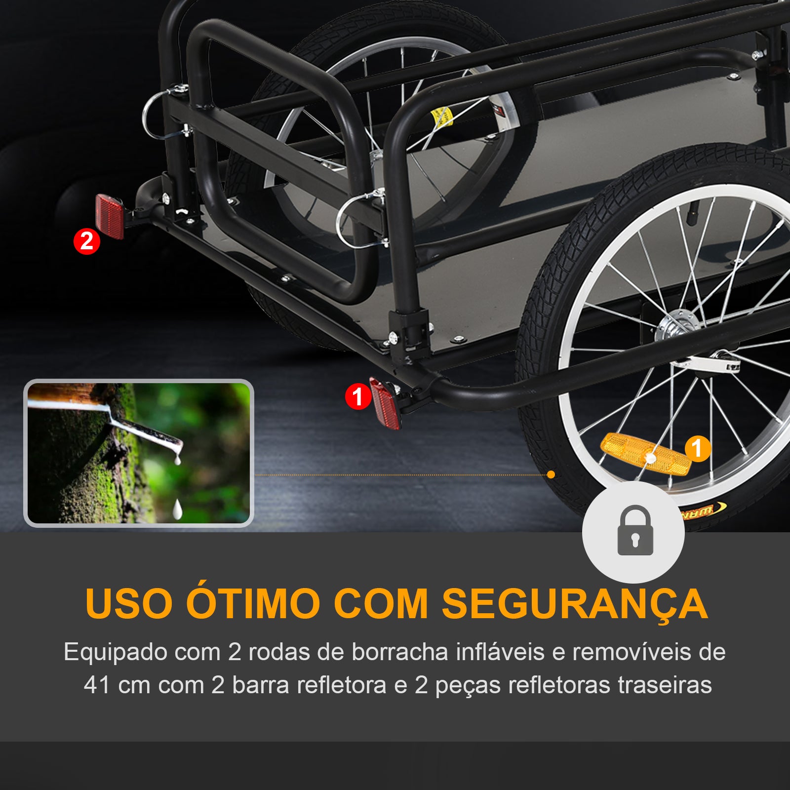Reboque de Bicicleta para Carga 50kg Negro 139x71,5x49 cm Armação de Aço Leve