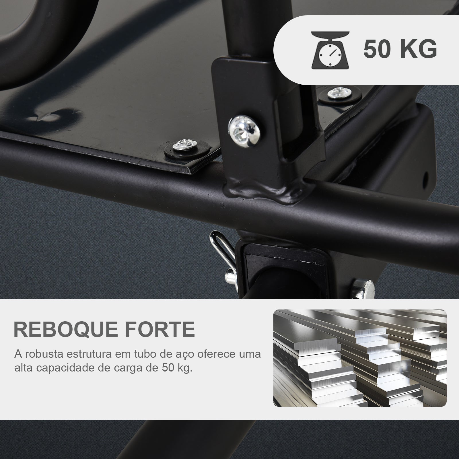 Reboque de Bicicleta para Carga 50kg Negro 139x71,5x49 cm Armação de Aço Leve