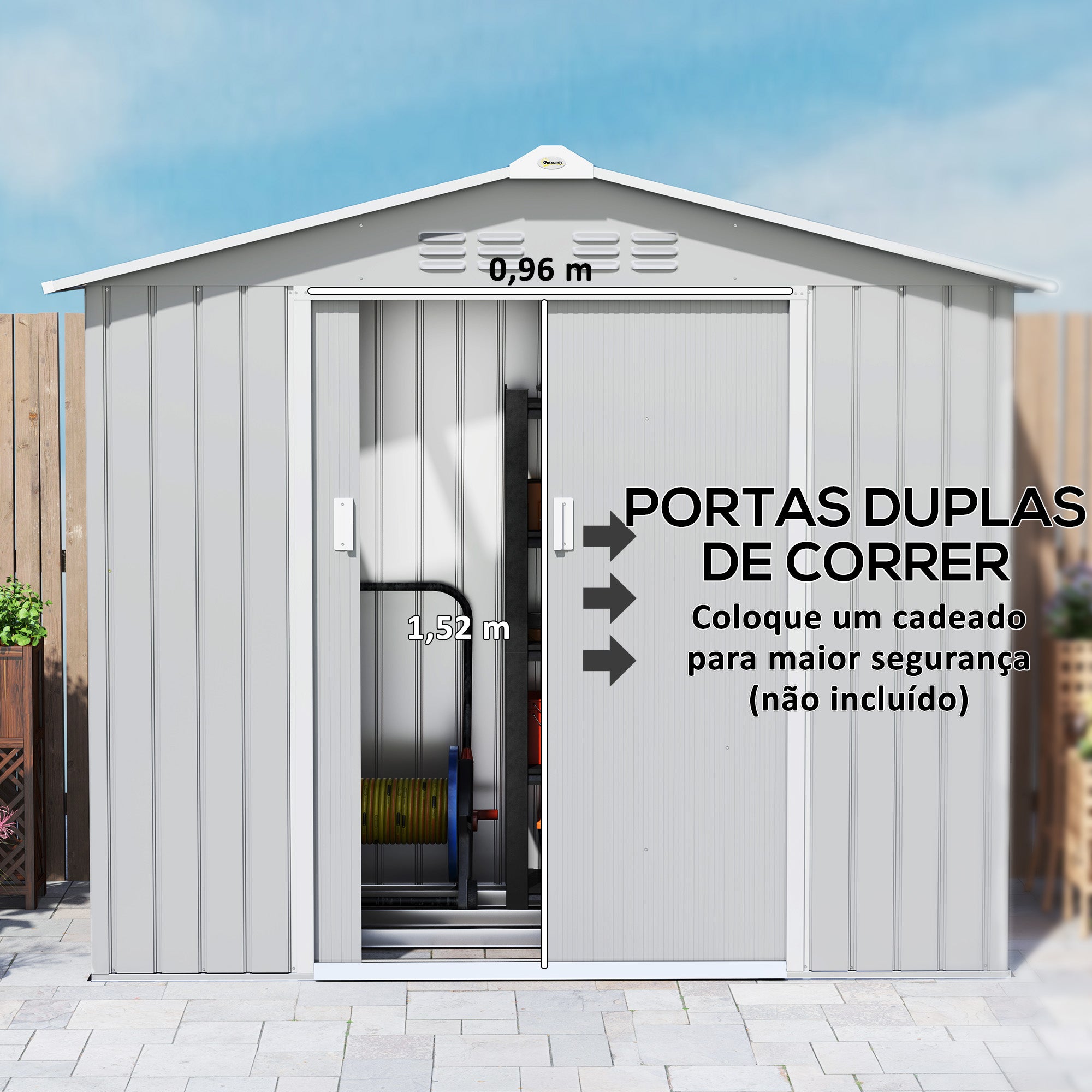 Abrigo de Jardim Metálico 213x130x185 cm - Cinza Claro