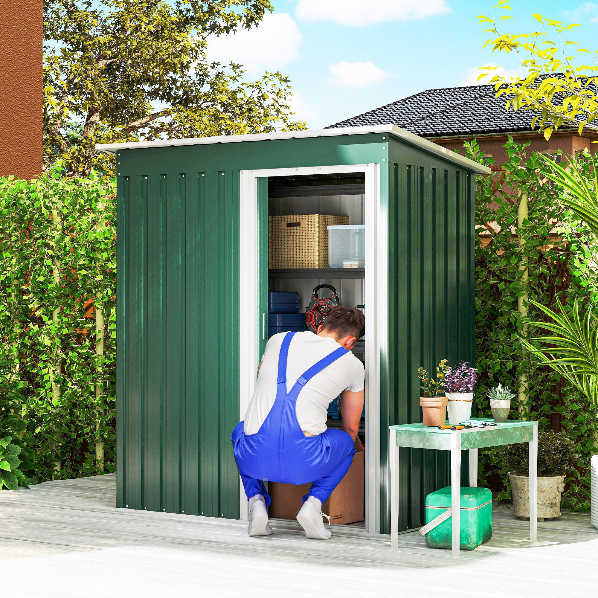 Abrigo de Jardim Exterior Verde 163x89x182 cm - Armazenamento para Ferramentas de Jardim