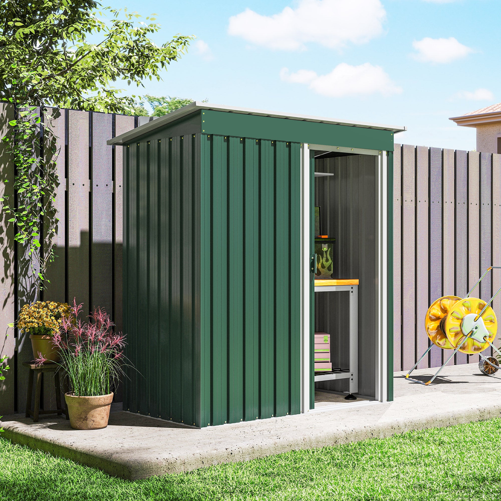 Abrigo de Jardim Exterior Verde 163x89x182 cm - Armazenamento para Ferramentas de Jardim