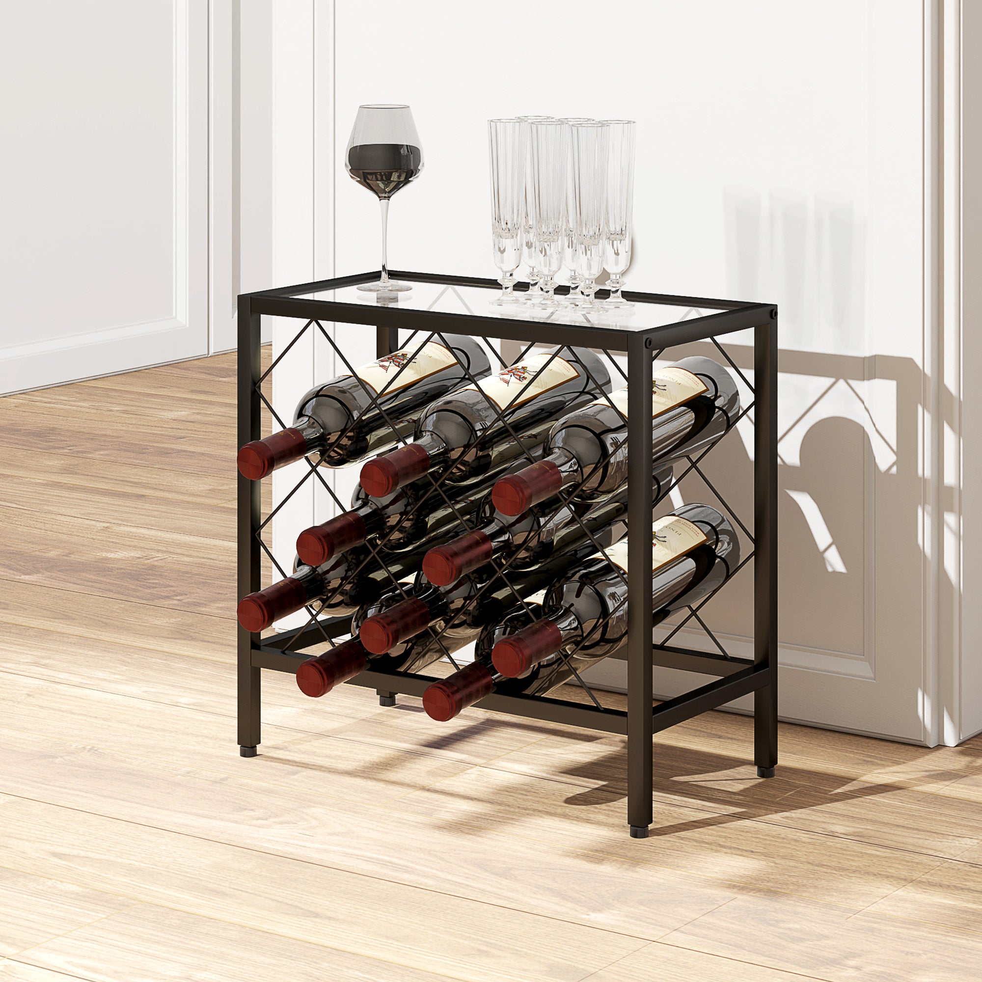 Suporte para Garrafas de Vinho Preto 41x22x41 cm - Bancada em Vidro Temperado