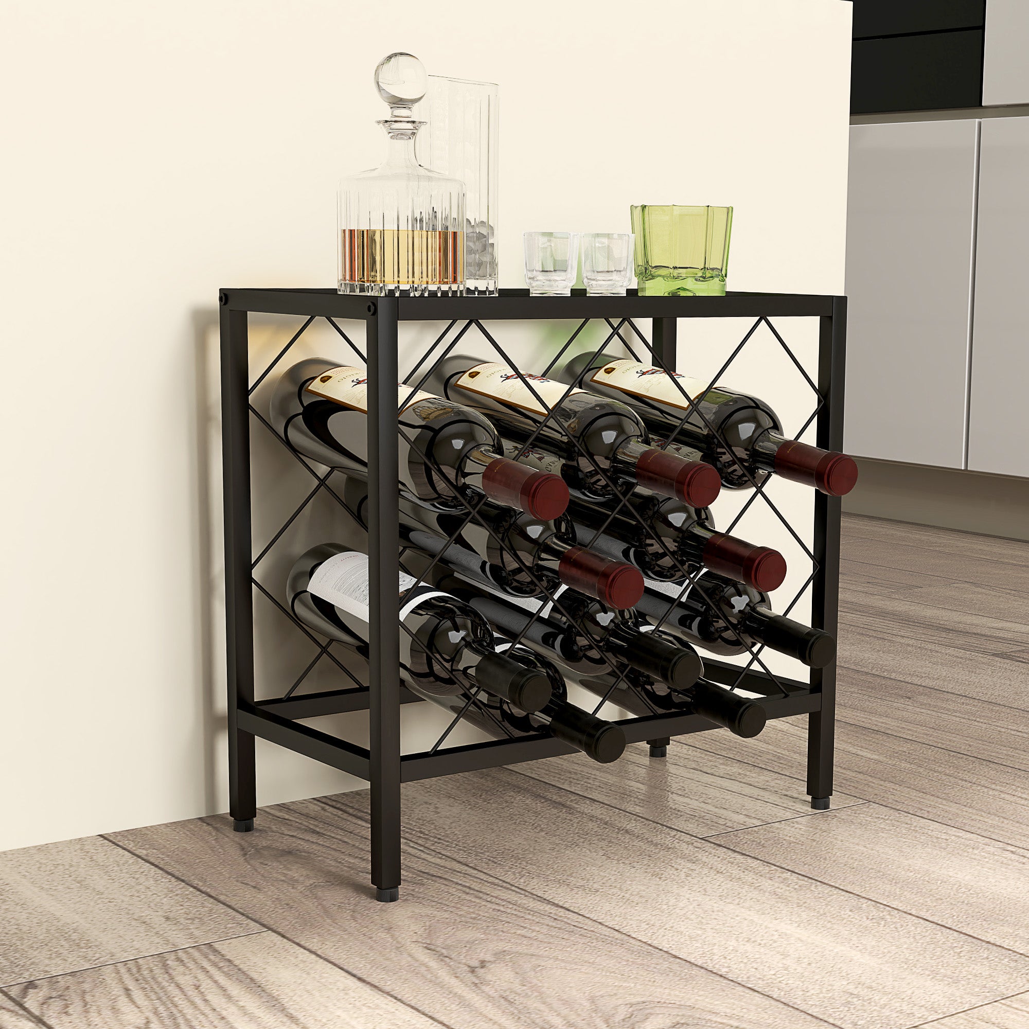 Suporte para Garrafas de Vinho Preto 41x22x41 cm - Bancada em Vidro Temperado