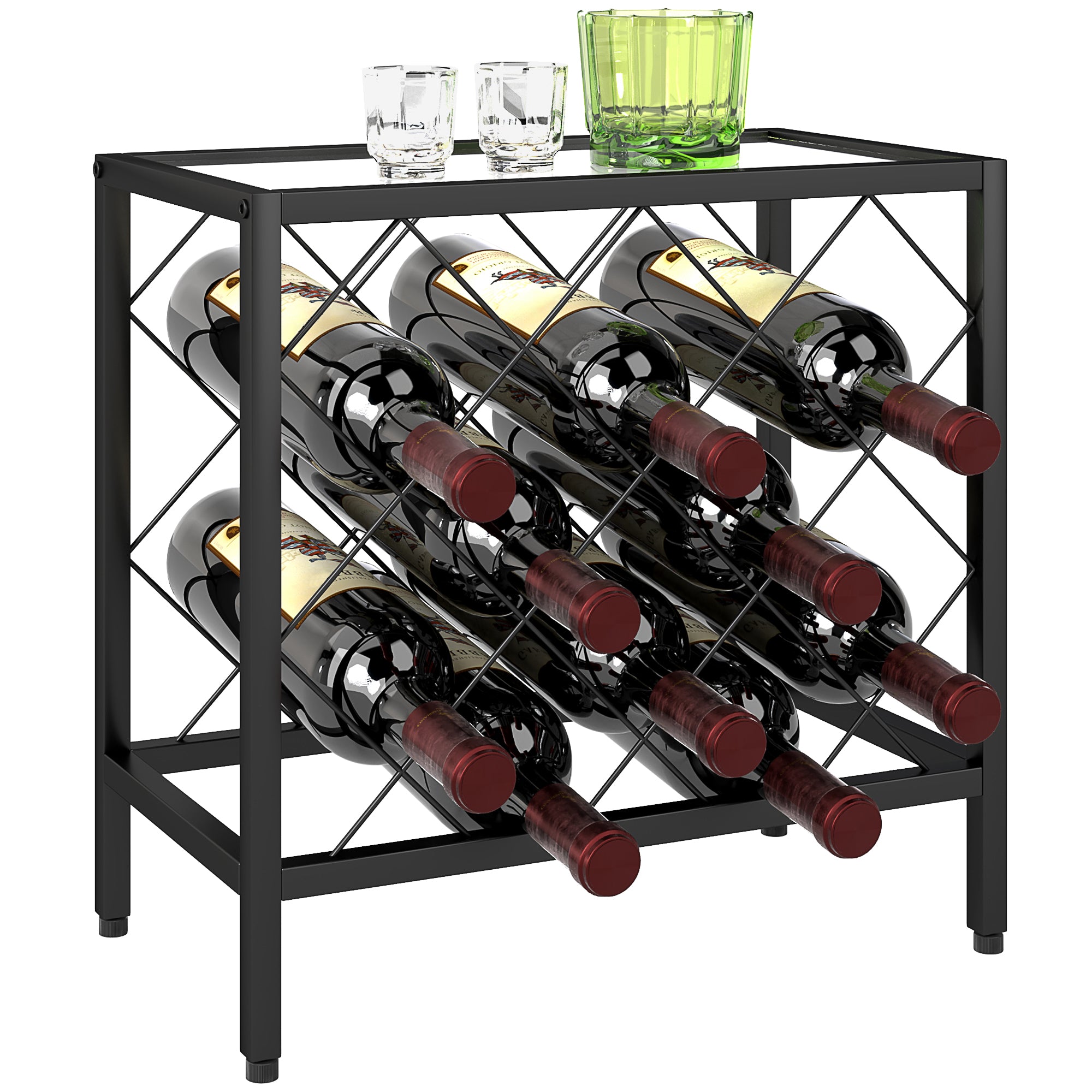 Suporte para Garrafas de Vinho Preto 41x22x41 cm - Bancada em Vidro Temperado
