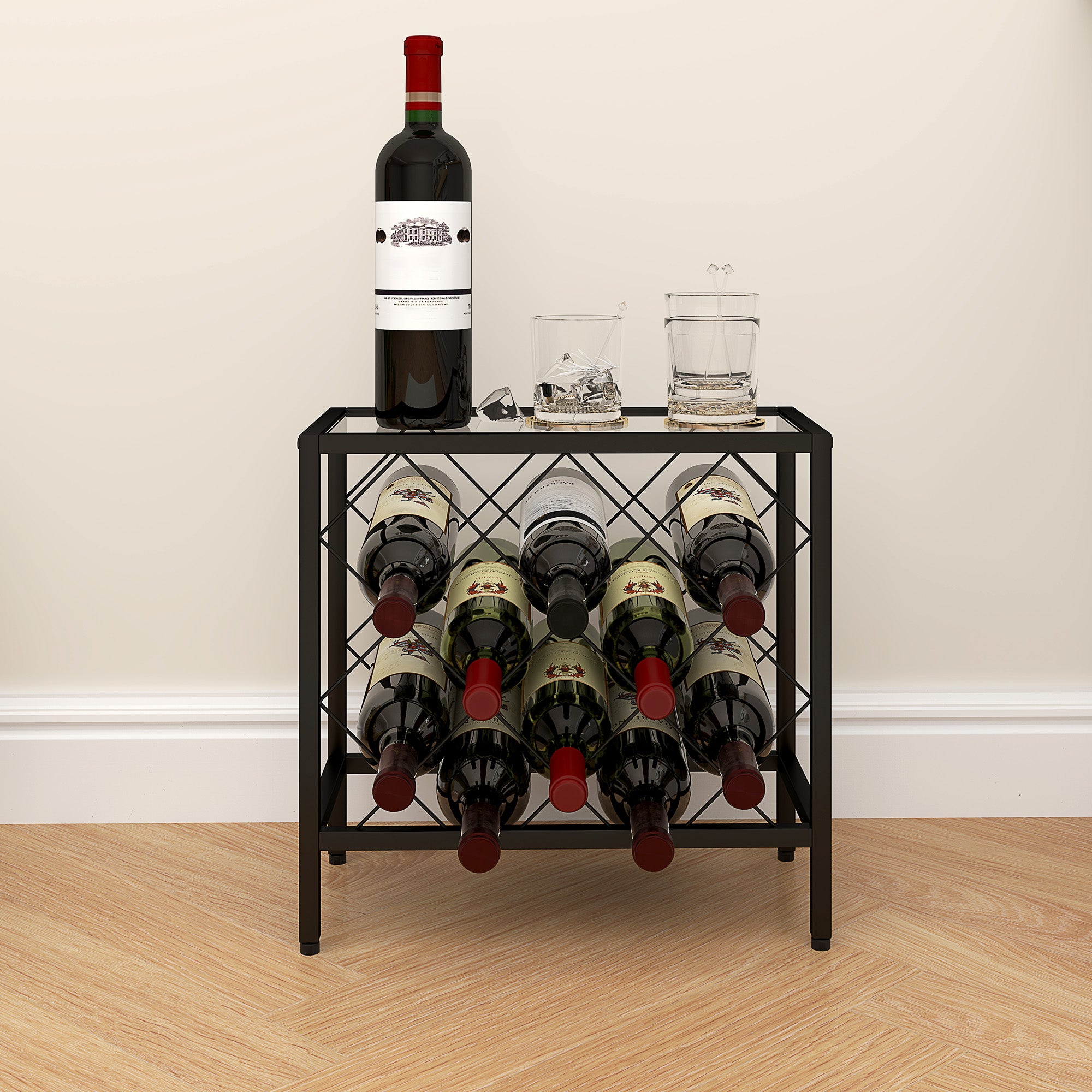 Suporte para Garrafas de Vinho Preto 41x22x41 cm - Bancada em Vidro Temperado