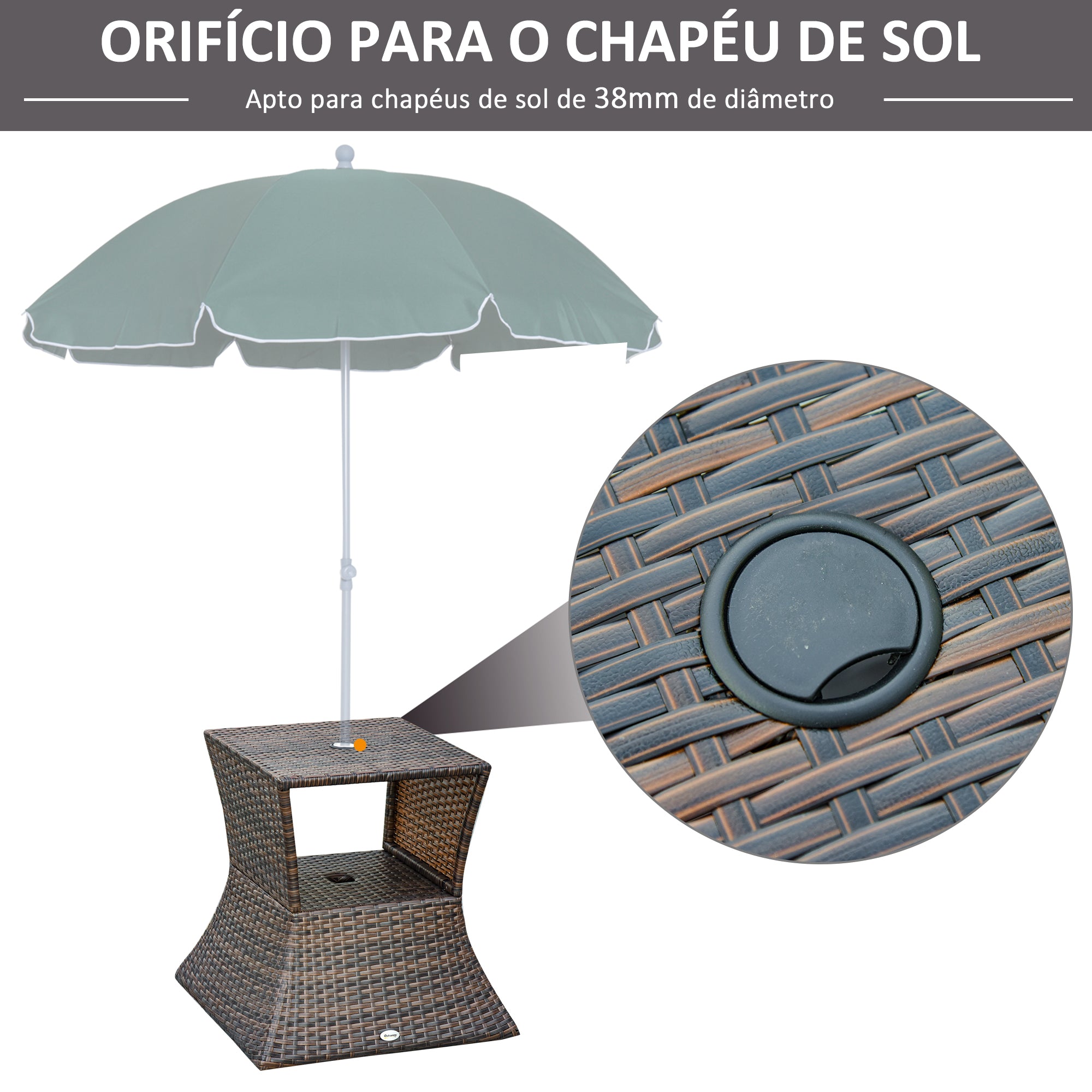 Mesa de Centro Vime Exterior 54x54x55cm - Cor Castanho