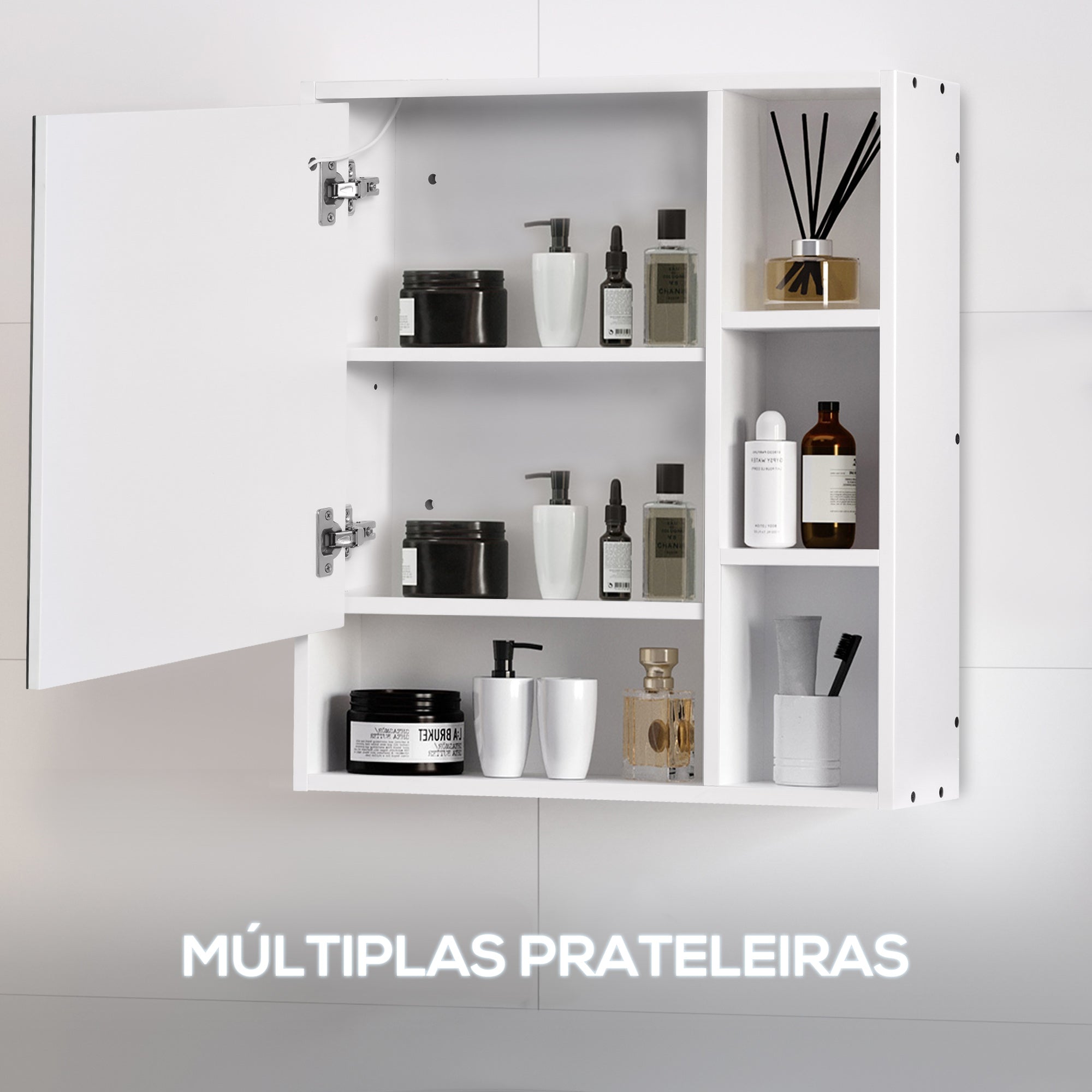 Armário de Casa de Banho com Espelho LED 60x15x65cm - Branco