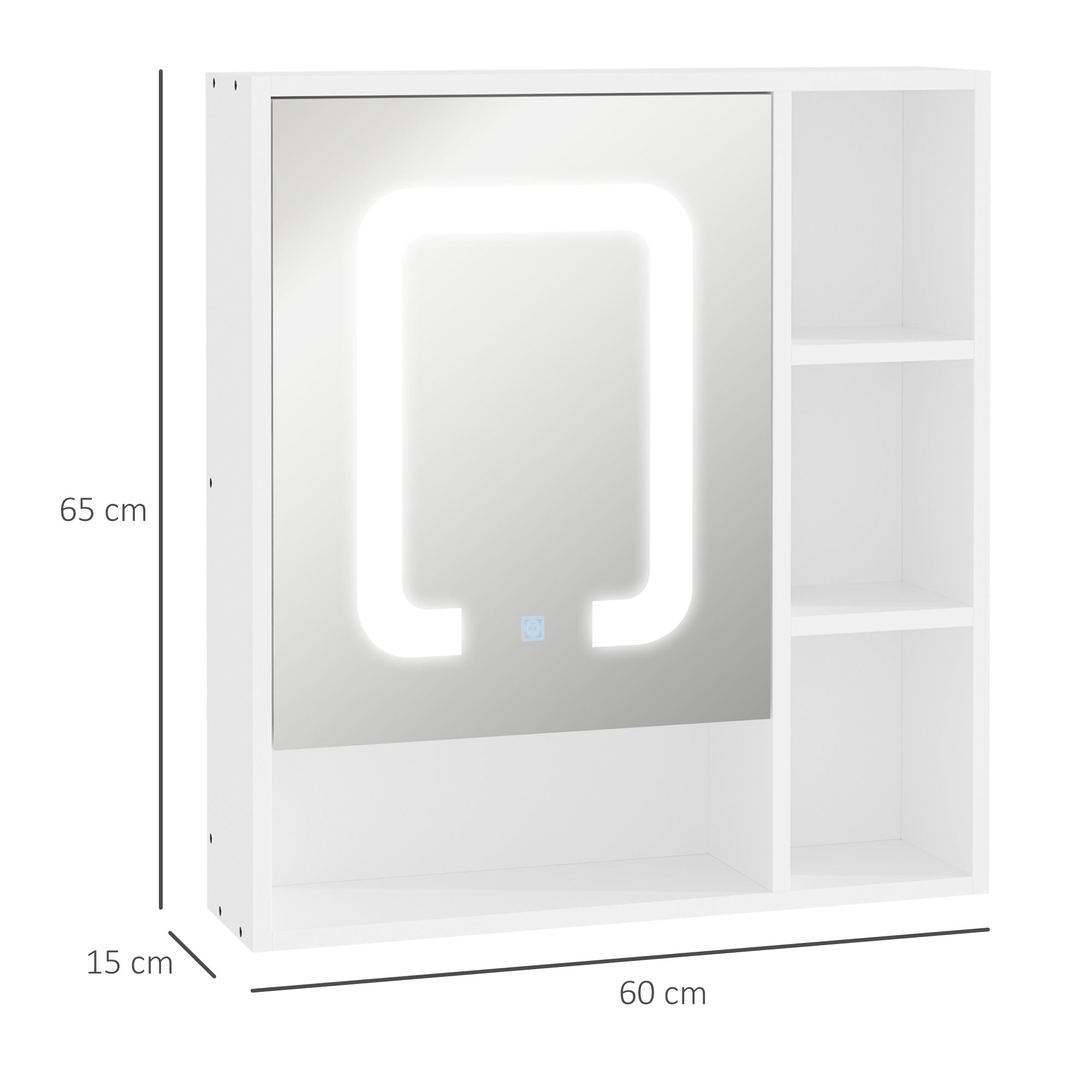 Armário de Casa de Banho com Espelho LED 60x15x65cm - Branco