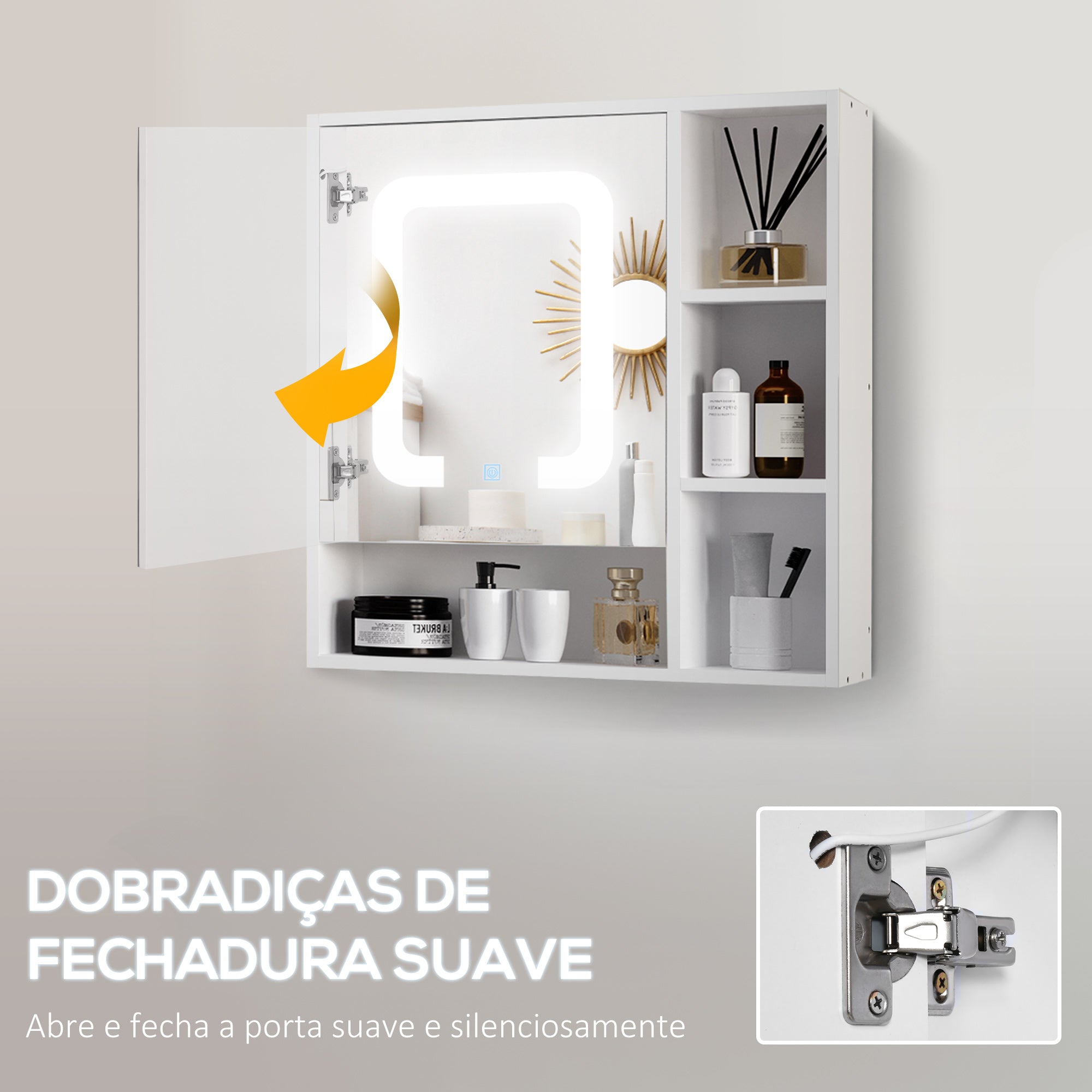 Armário de Casa de Banho com Espelho LED 60x15x65cm - Branco