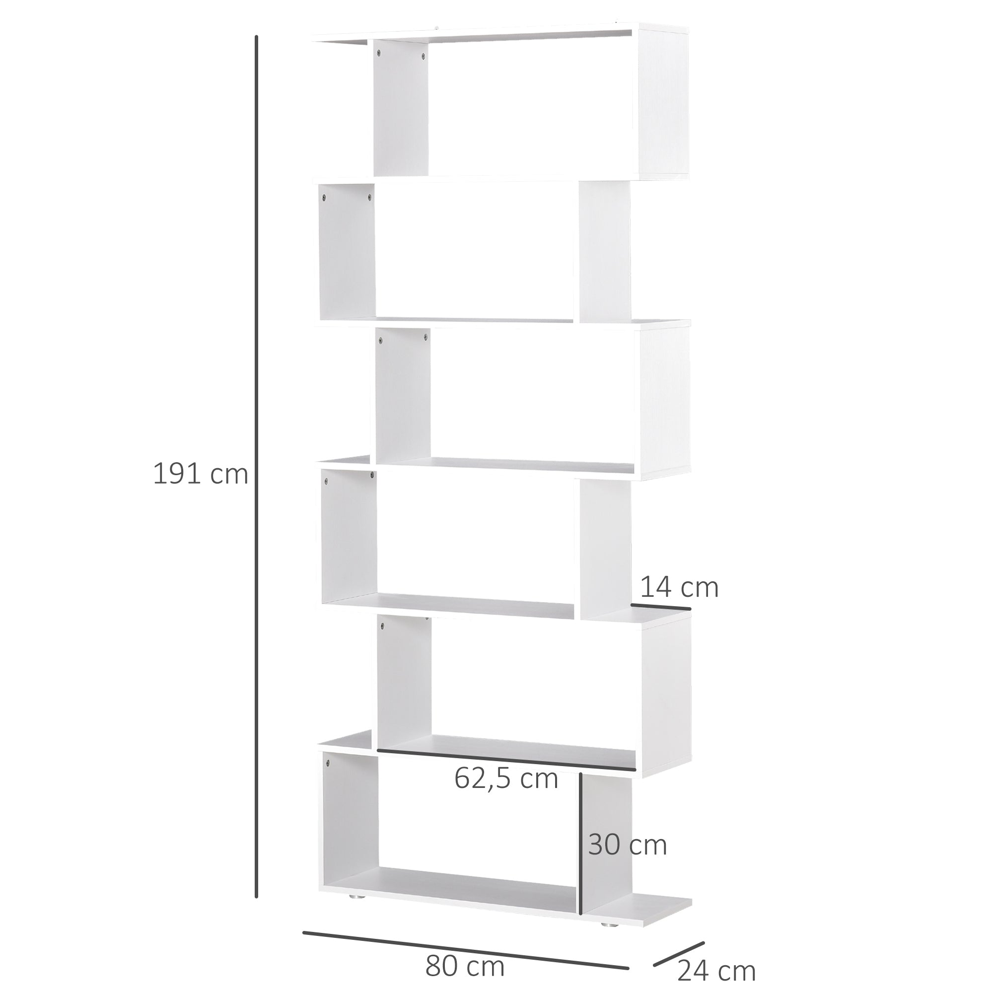 Estante de Madeira com 6 Prateleiras 80 x 25 x 192 cm - Branco