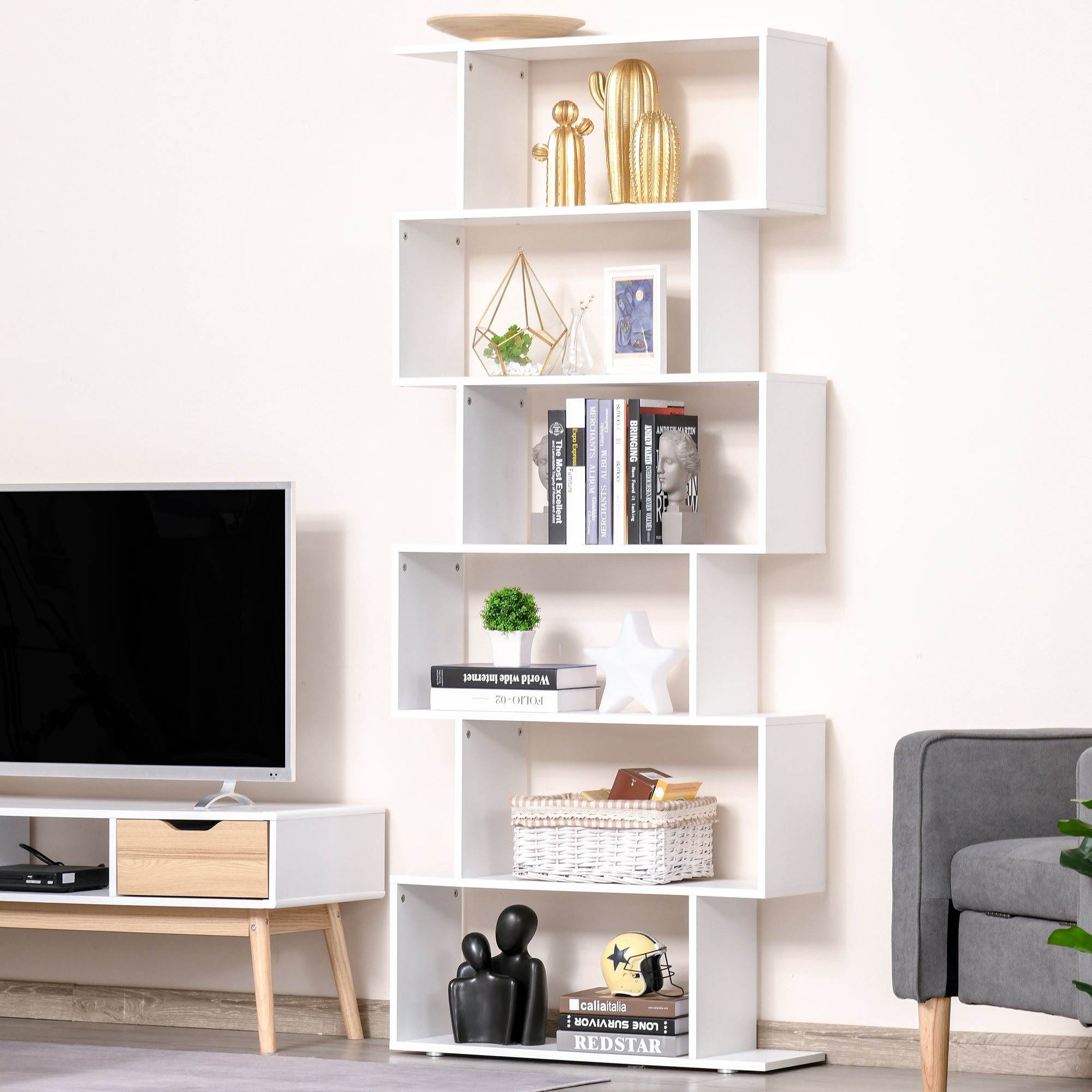 Estante de Madeira com 6 Prateleiras 80 x 25 x 192 cm - Branco