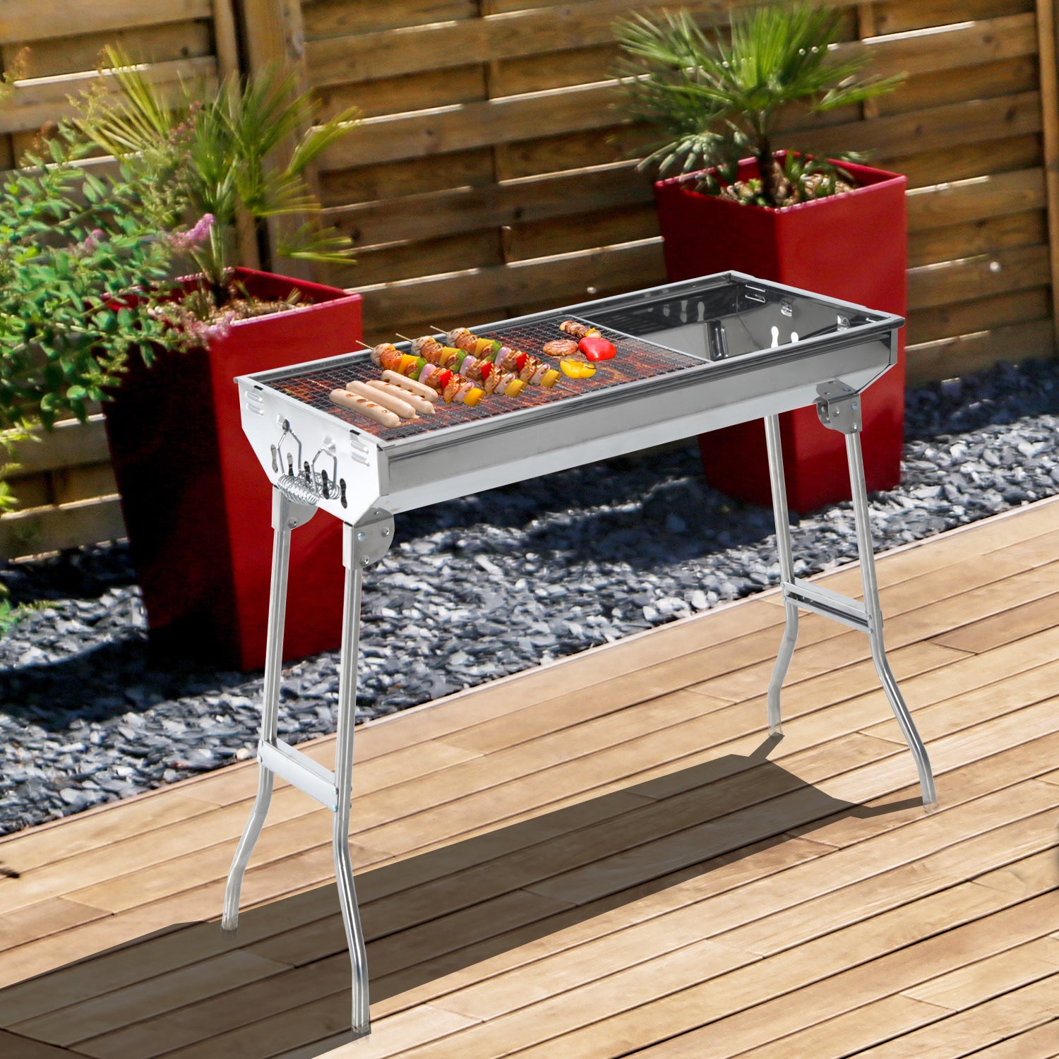 Barbecue Portátil de Aço Inoxidável Prata 73x33x71cm