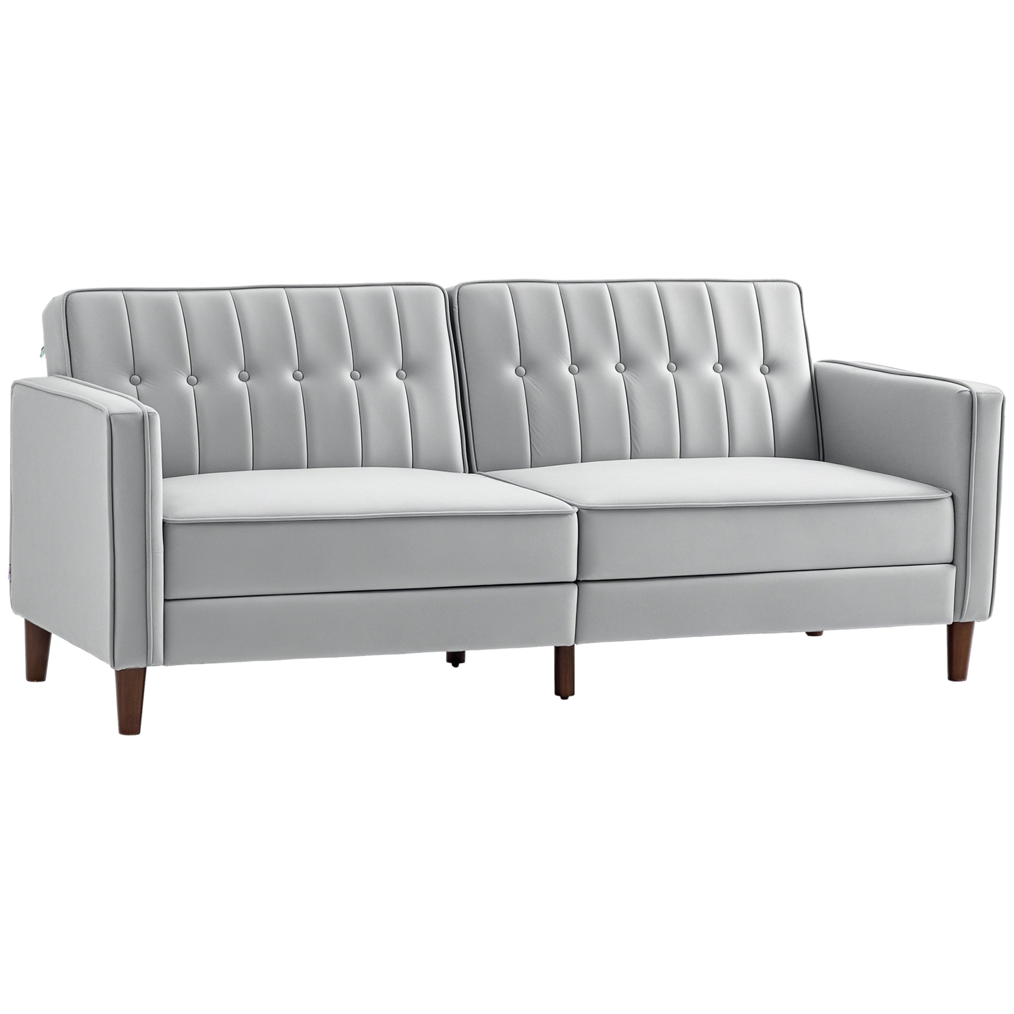 Sofá 2 Lugares Conversível em Cama Aveludada - 189x80,5x78,5 cm - Cinza Claro