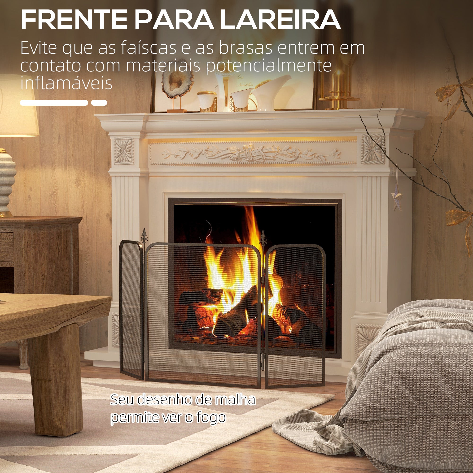 Frente para Lareira de Metal – 96x1,3x56 cm – Cor Preto
