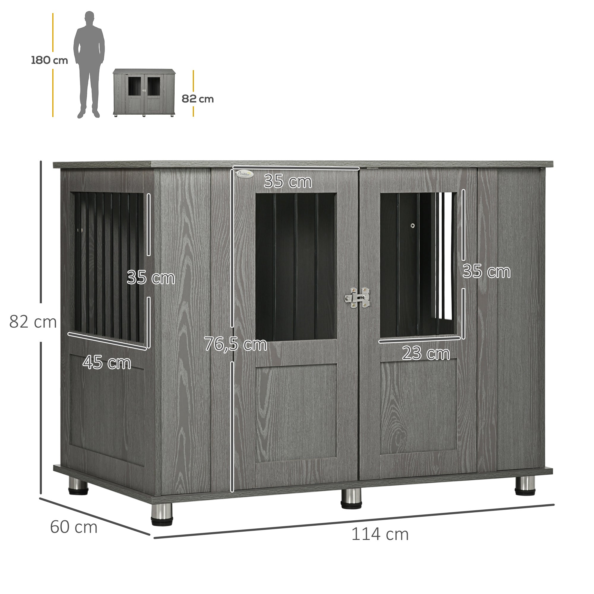 Gaiola Desmontável para Cães Grandes – 114x60x82 cm – Cinza – Melamina e Aço