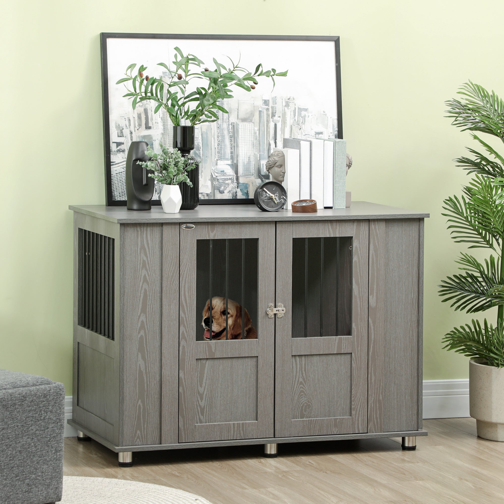 Gaiola Desmontável para Cães Grandes – 114x60x82 cm – Cinza – Melamina e Aço