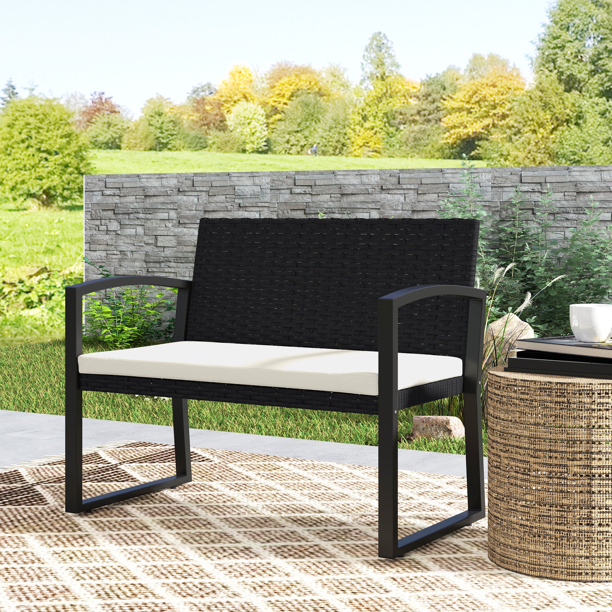 Banco de Jardim em Vime Sintético Bege 103x58x78 cm