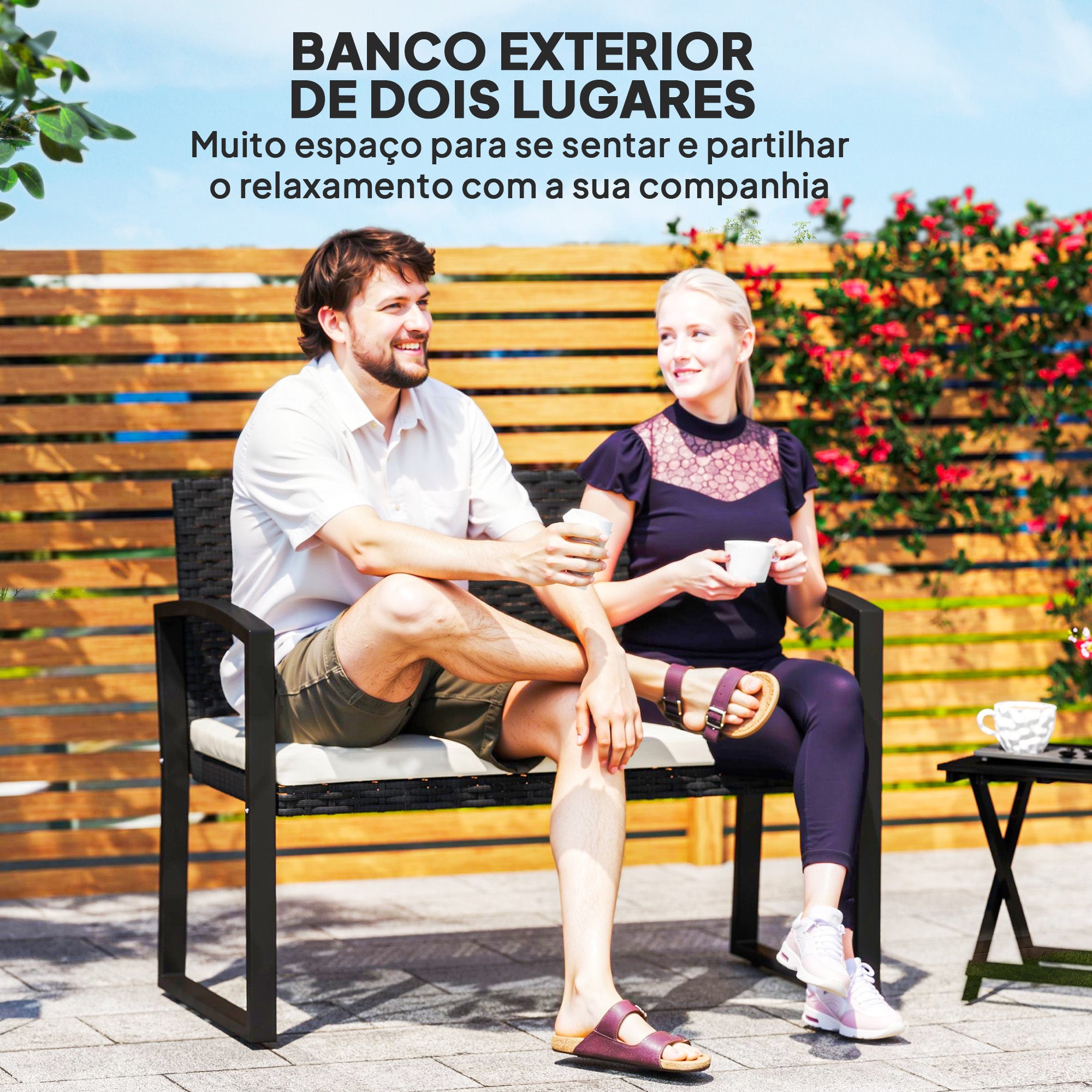 Banco de Jardim em Vime Sintético Bege 103x58x78 cm