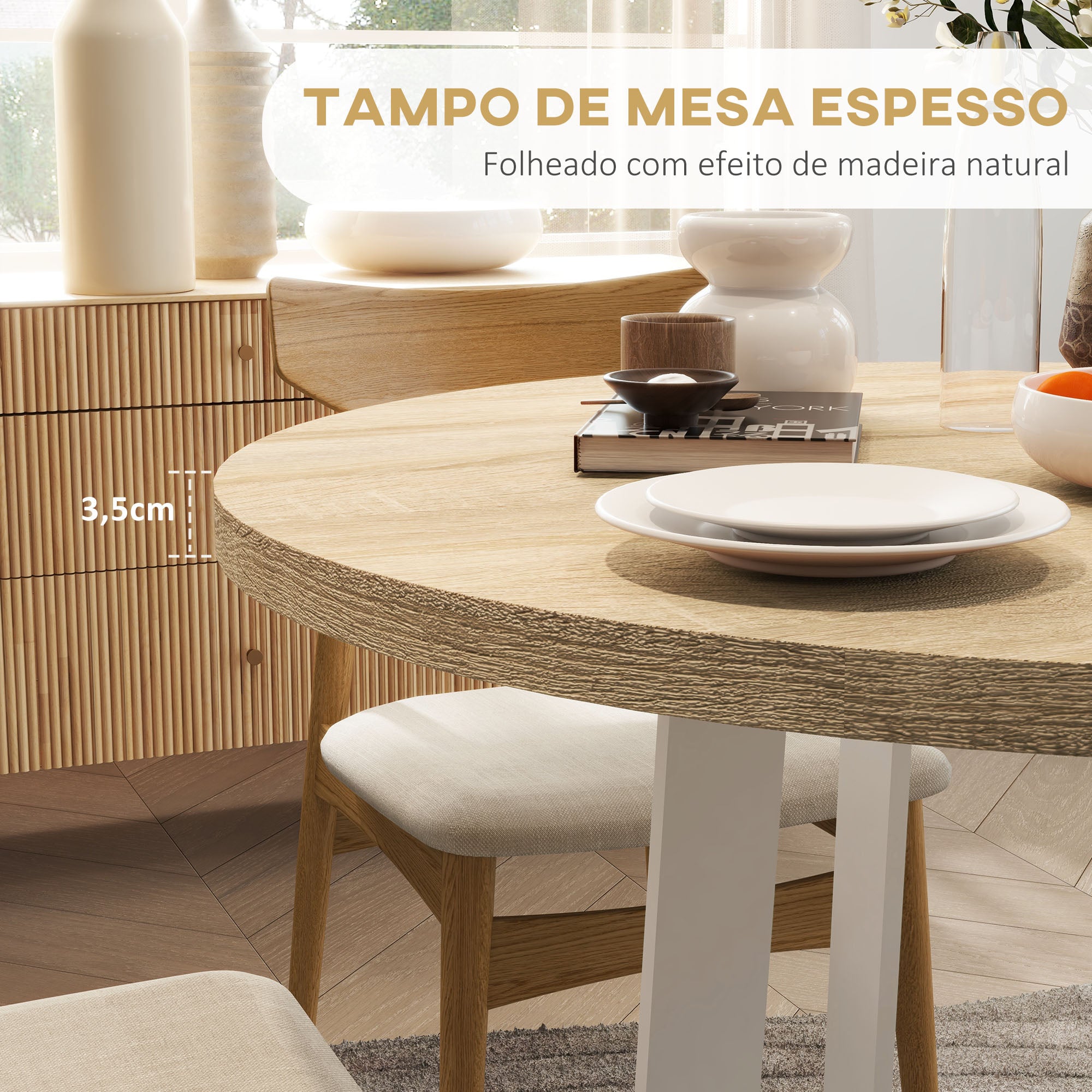 Mesa Redonda de Cozinha Ø80x75 cm em Cor de Carvalho