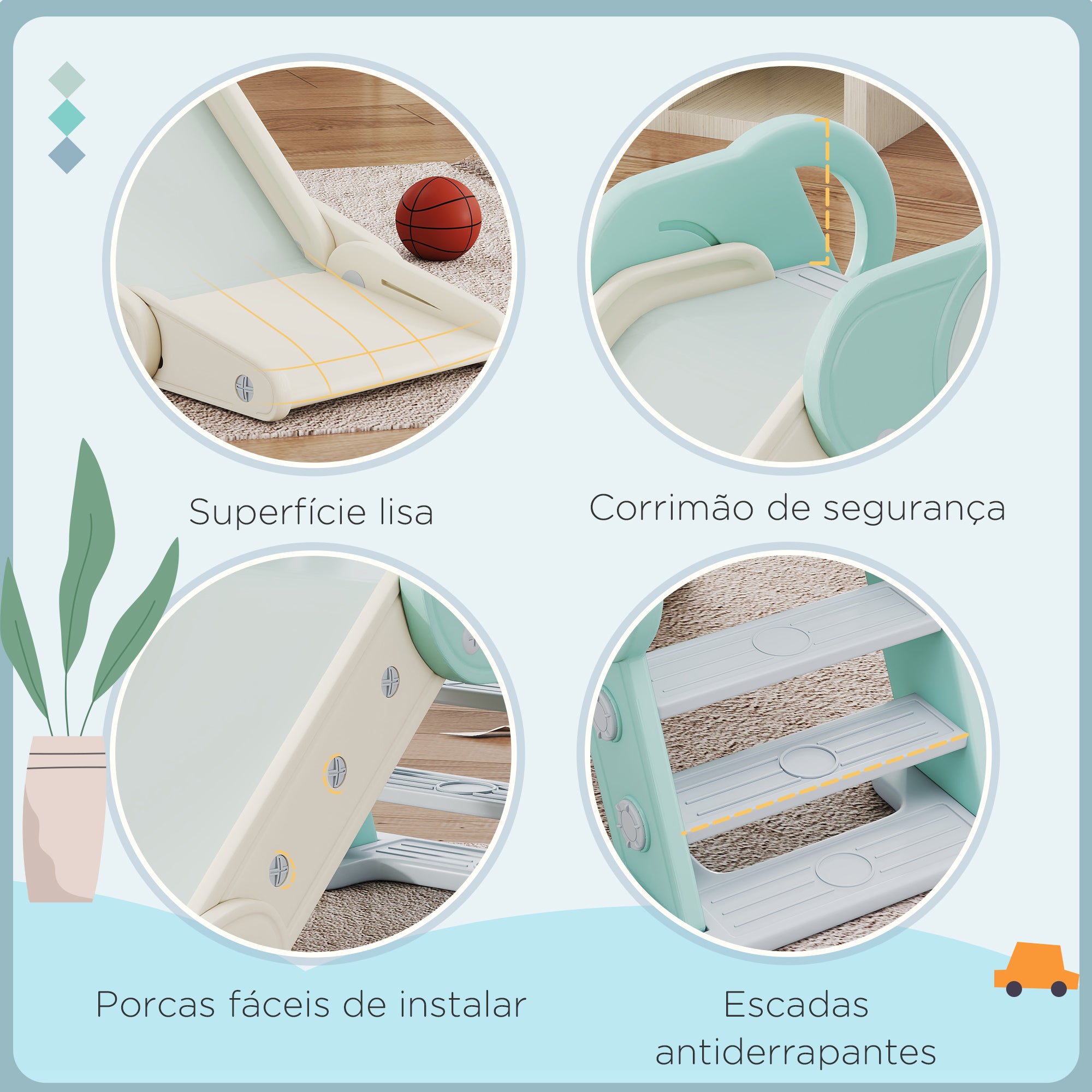 Escorrega Infantil Dobrável 120x53x53 cm - Verde Claro