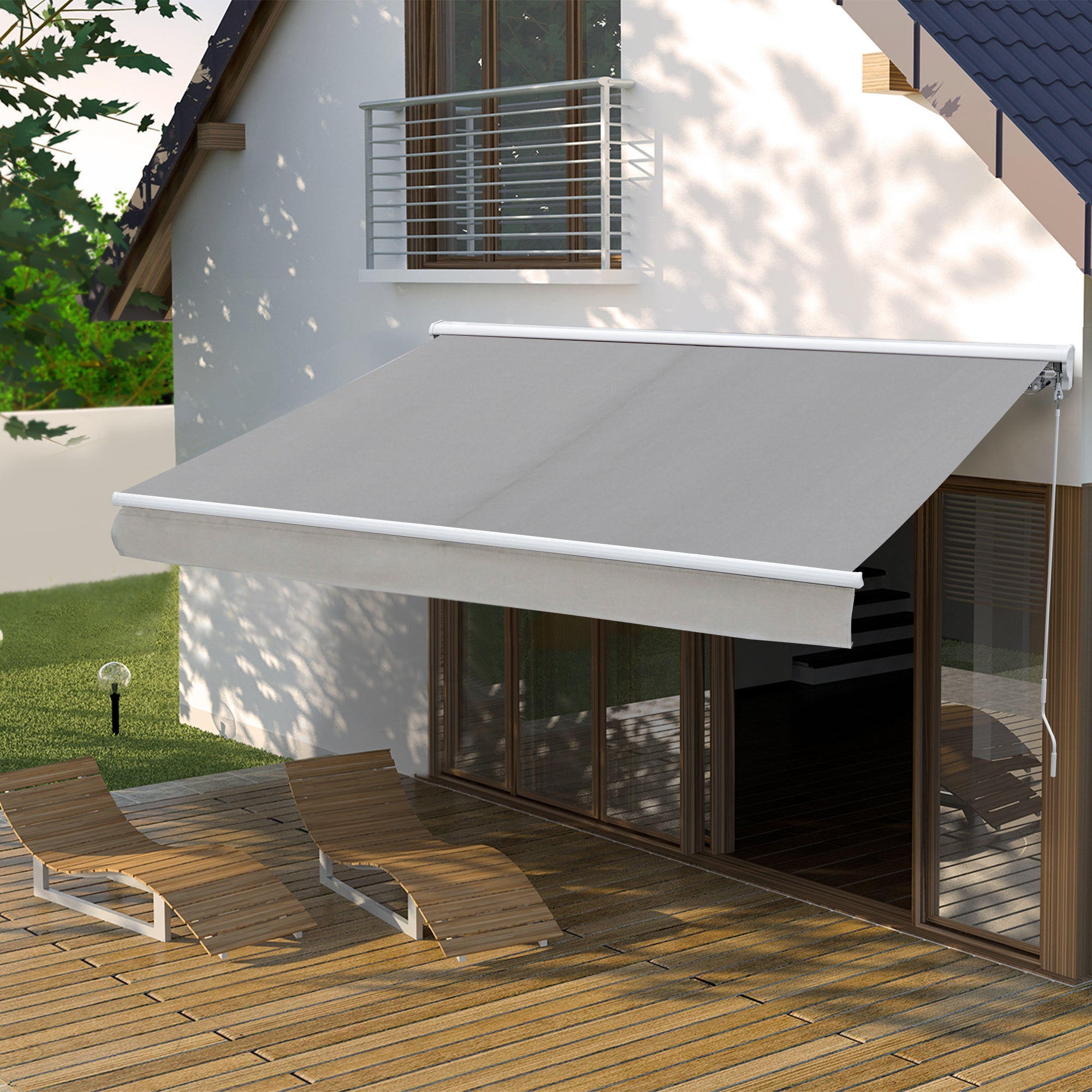 Toldo Retrátil 250x200 cm Cinzento com Luzes LED