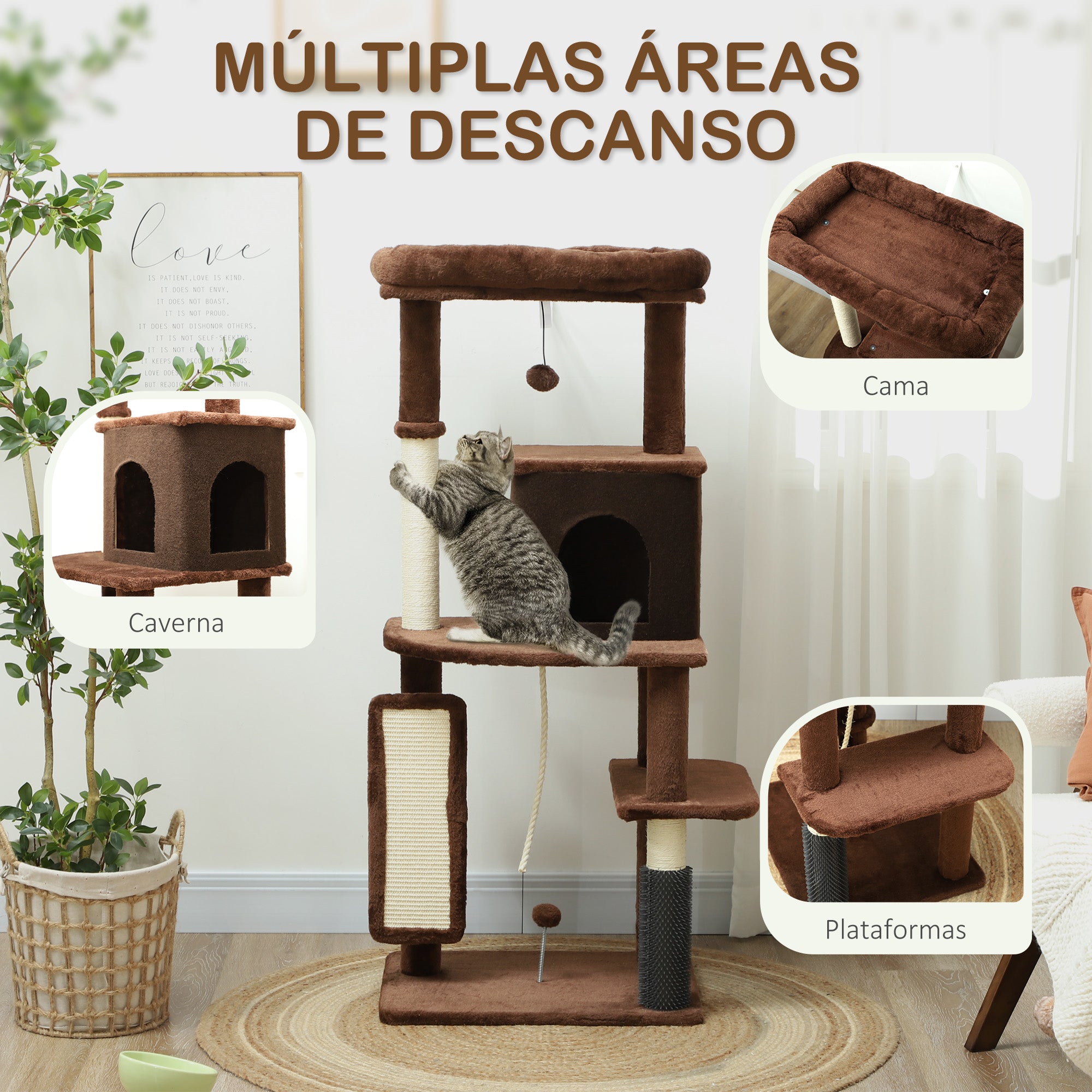 Arranhador para Gatos Grande 55x44x132 cm - Marrom