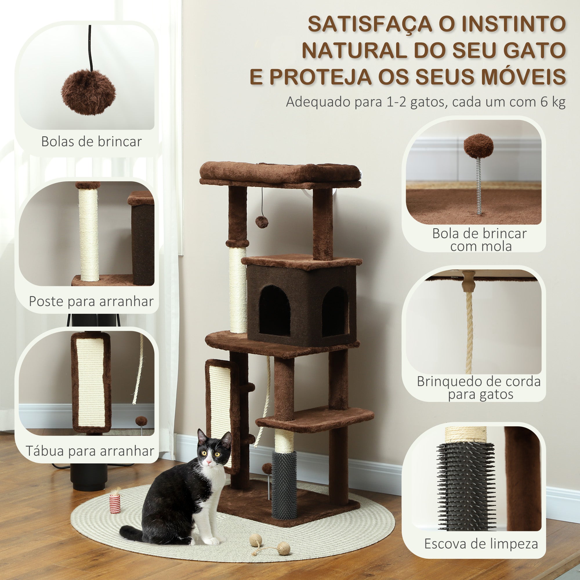 Arranhador para Gatos Grande 55x44x132 cm - Marrom