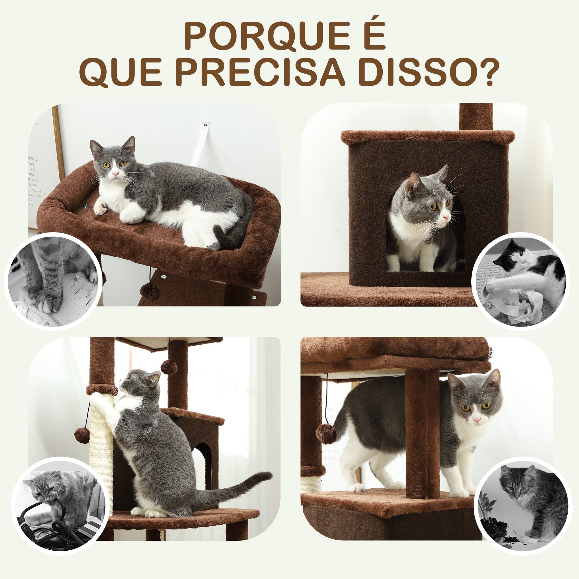 Arranhador para Gatos Grande 55x44x132 cm - Marrom