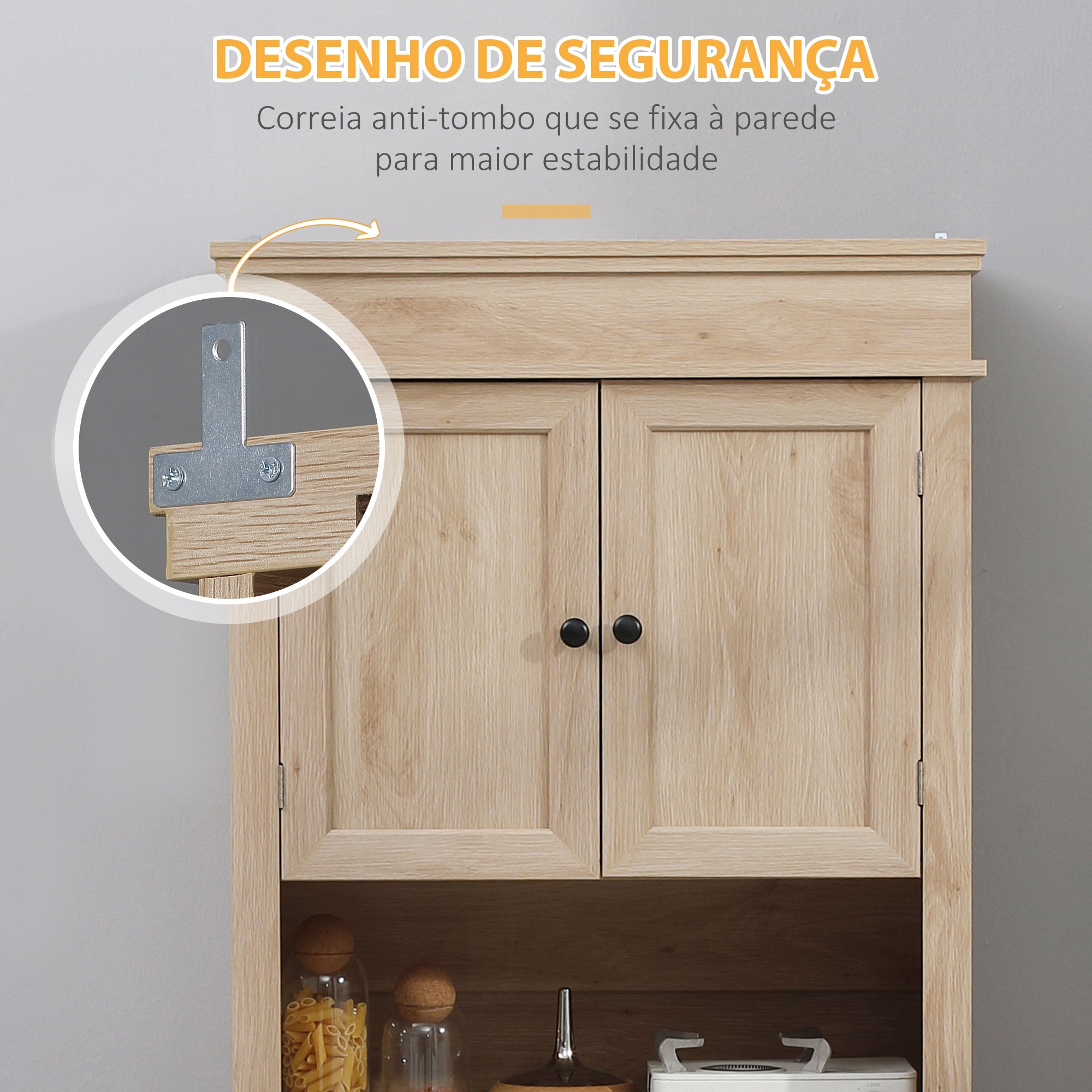 Armário Móvel Auxiliar de Cozinha 74x39,5x183cm Cor de Carvalho