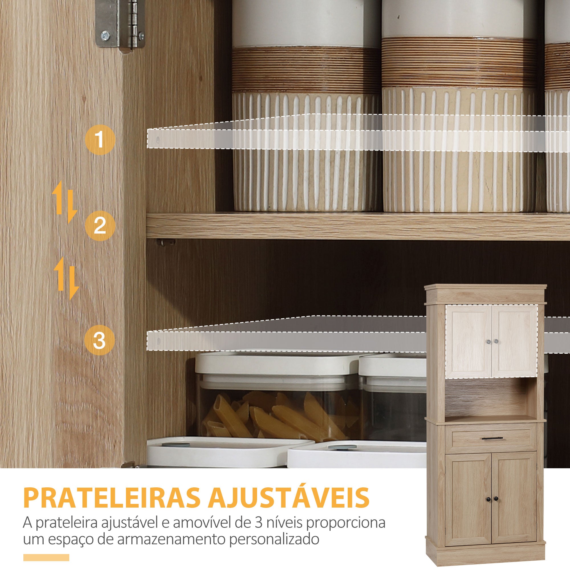 Armário Móvel Auxiliar de Cozinha 74x39,5x183cm Cor de Carvalho