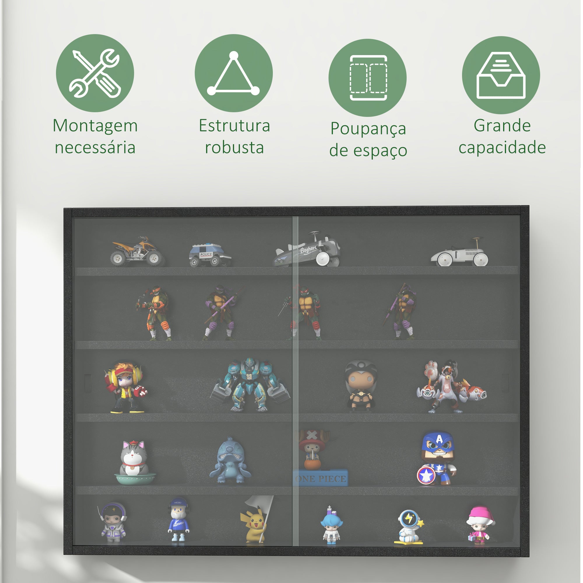 Vitrine de Parede com Prateleiras Ajustáveis e Portas de Vidro - 80x9,5x60 cm (Preto)