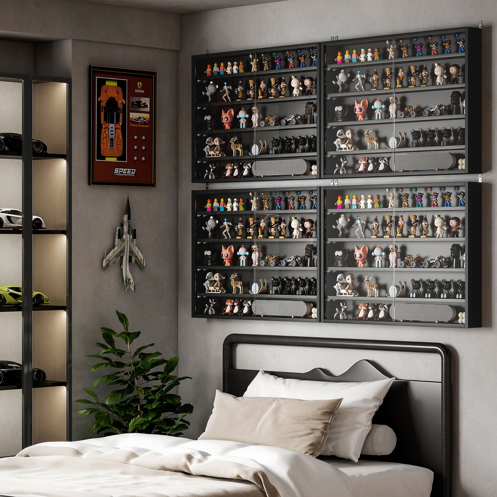 Vitrine de Parede com Prateleiras Ajustáveis e Portas de Vidro - 80x9,5x60 cm (Preto)