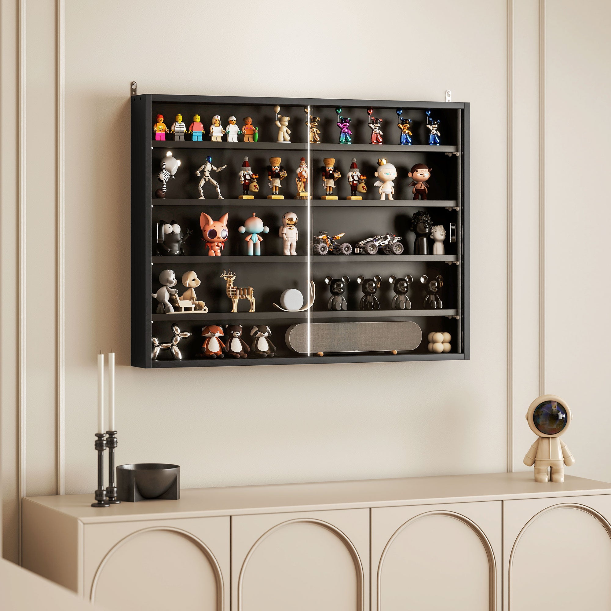 Vitrine de Parede com Prateleiras Ajustáveis e Portas de Vidro - 80x9,5x60 cm (Preto)