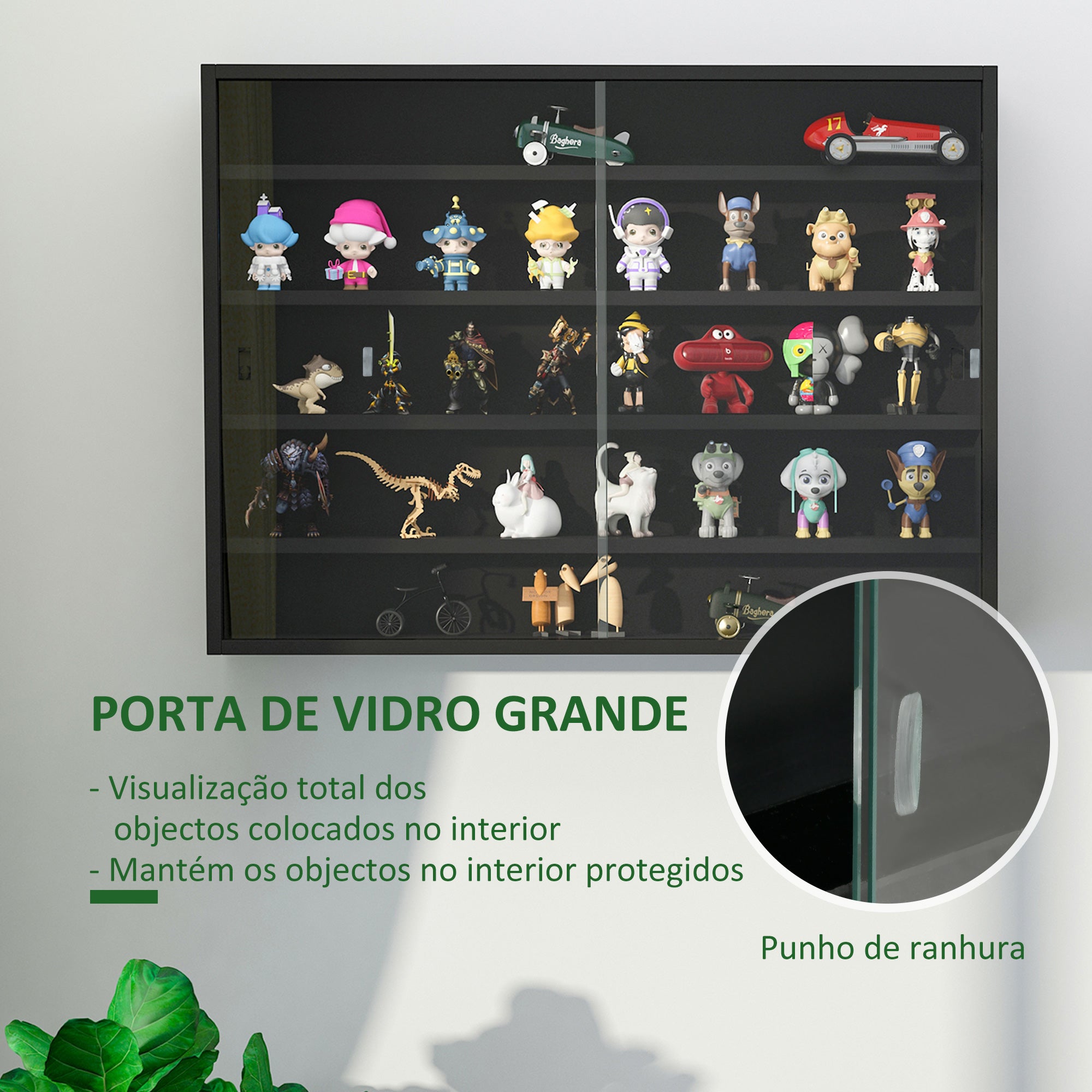 Vitrine de Parede com Prateleiras Ajustáveis e Portas de Vidro - 80x9,5x60 cm (Preto)