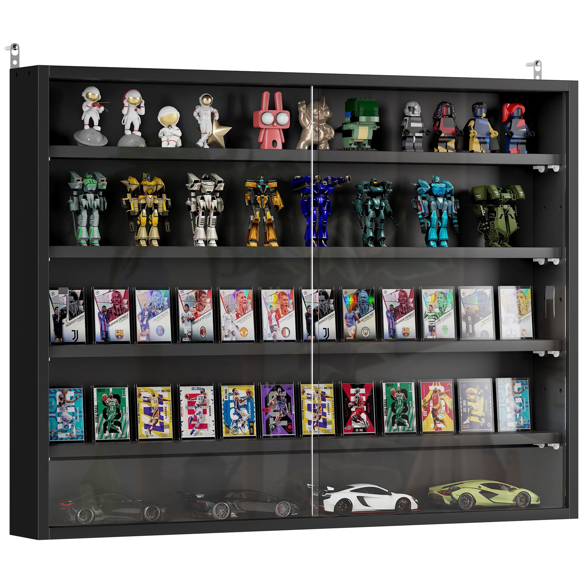 Vitrine de Parede com Prateleiras Ajustáveis e Portas de Vidro - 80x9,5x60 cm (Preto)