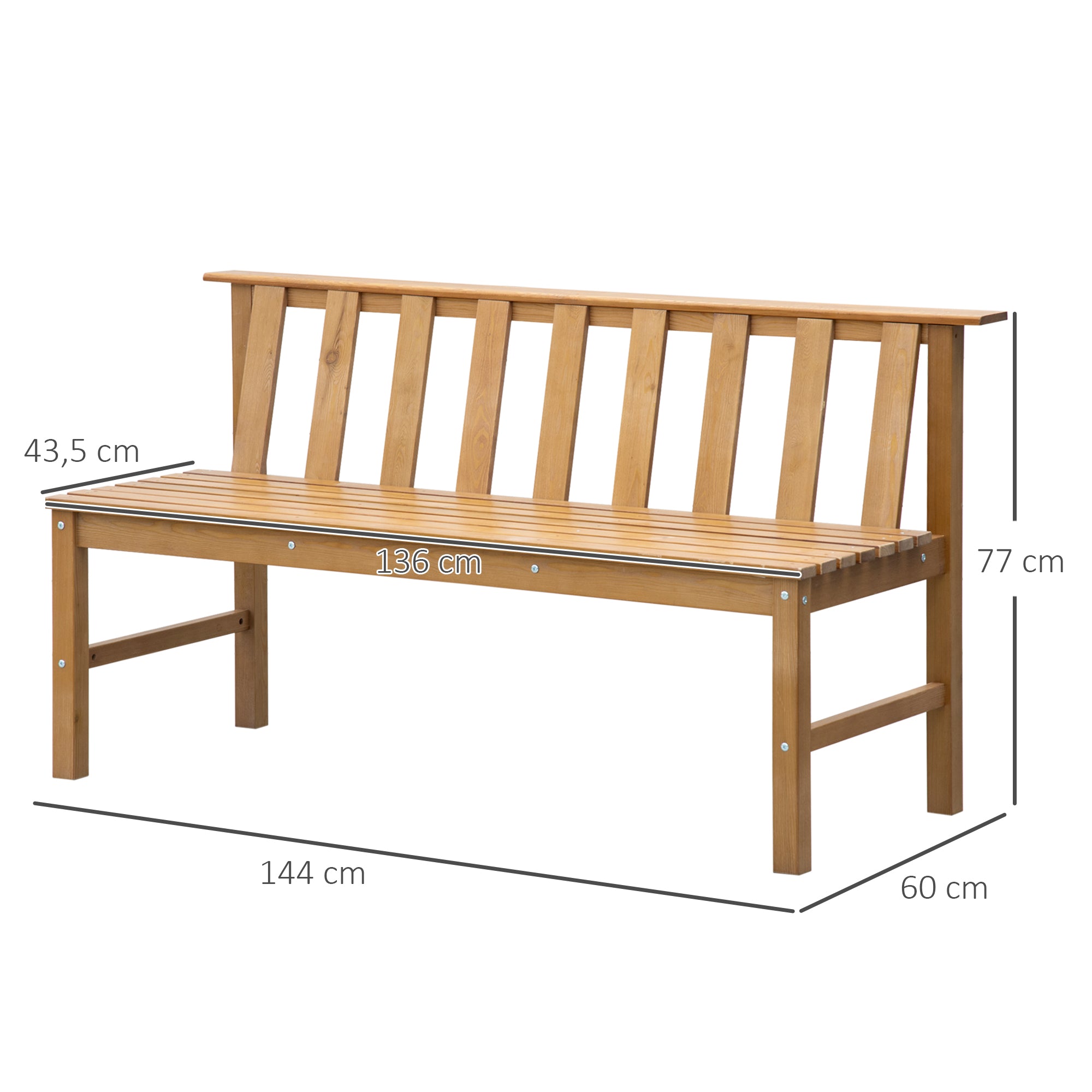 Banco de Jardim 3 Lugares Cor de Madeira Natural 144x60x77 cm