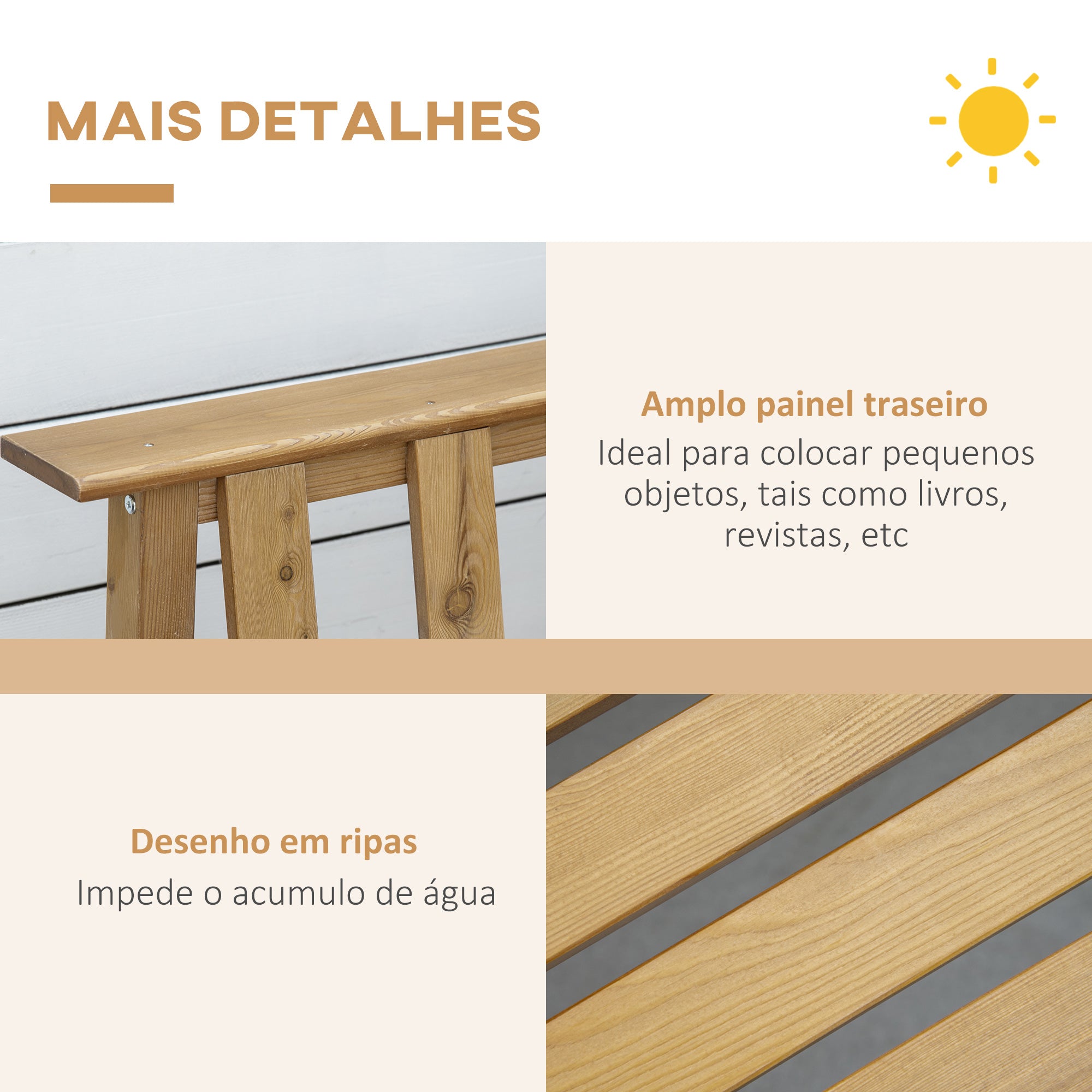 Banco de Jardim 3 Lugares Cor de Madeira Natural 144x60x77 cm