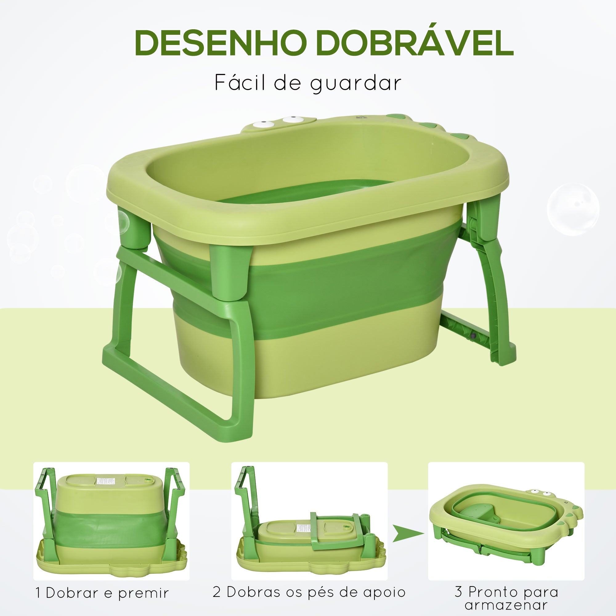 Banheira Dobrável para Bebé – 75,3x55,4x43 cm – Verde – Polipropileno